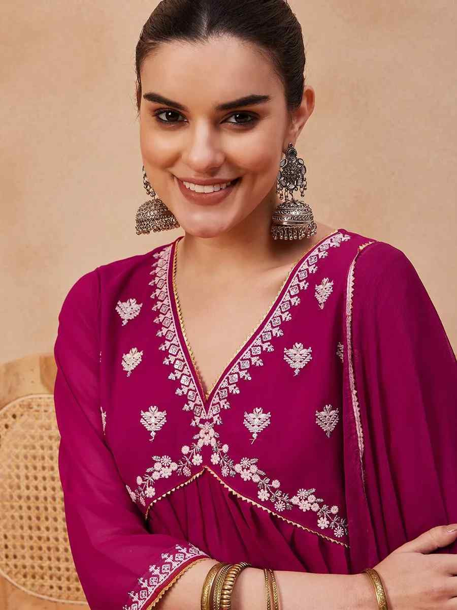 Pink Georgette Embroidery Party Wedding Festival Casual Ready Anarkali Salwar Kameez