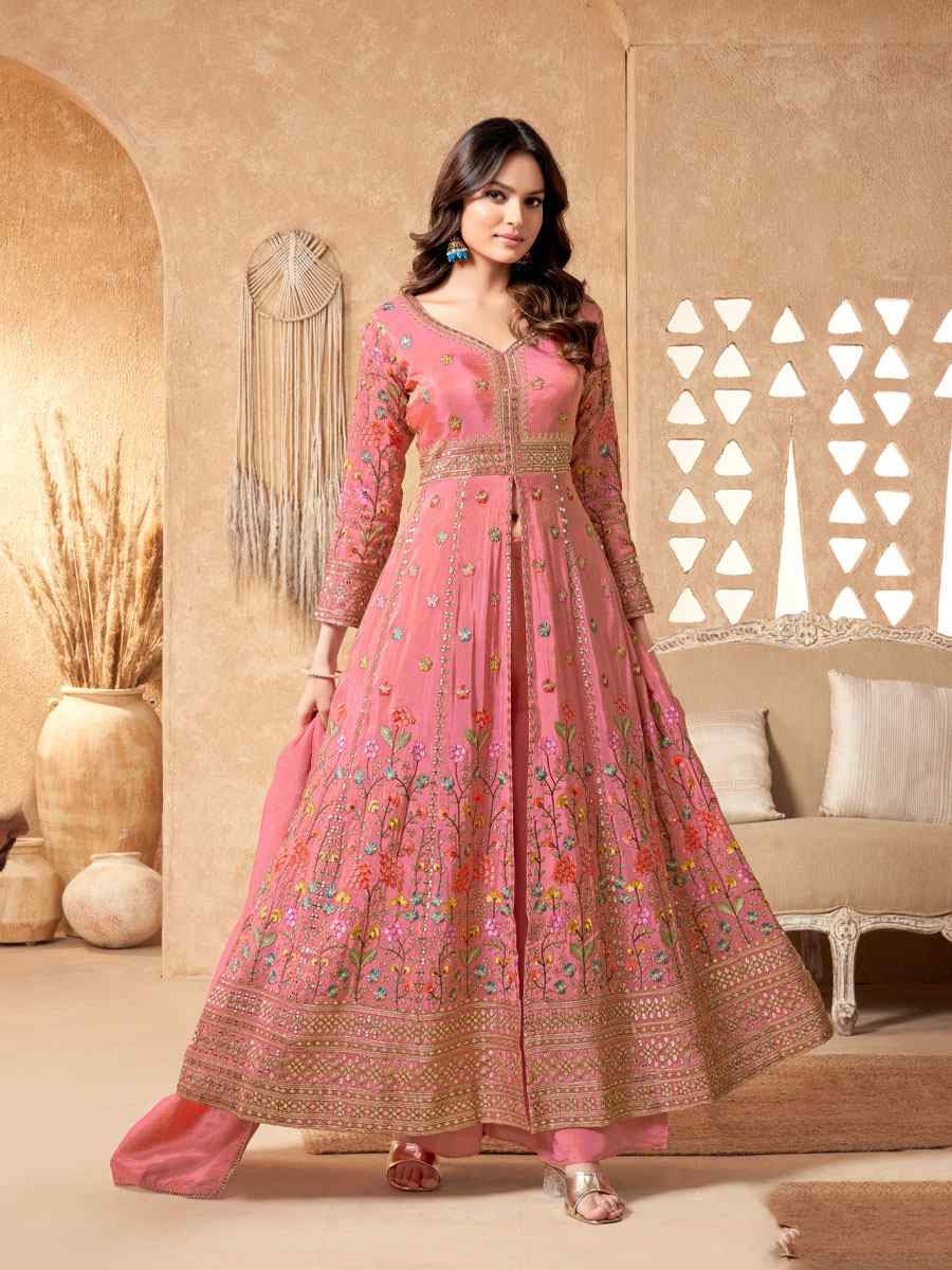 Pink Georgette Embroidery Party Wedding Festival Casual Ready Lawn Salwar Kameez