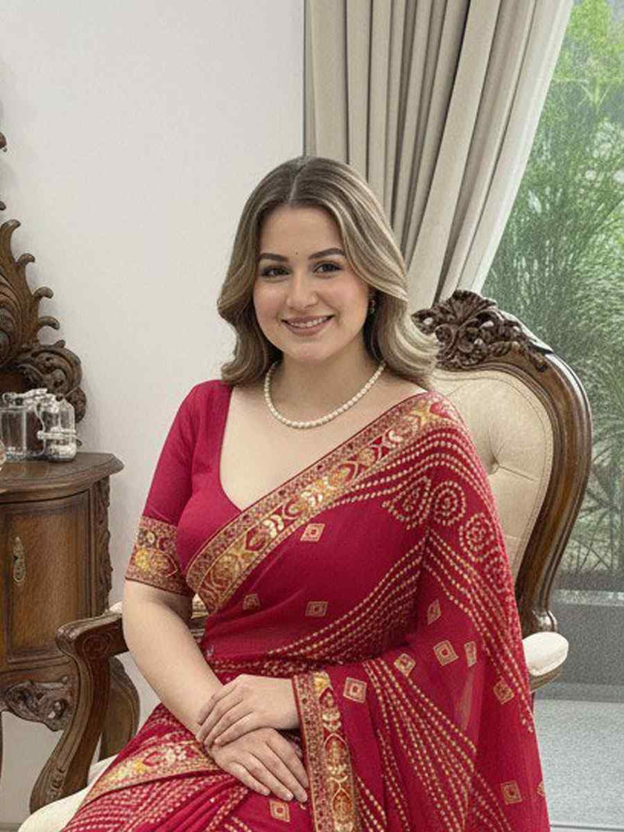 Pink Georgette Embroidery Printed Casual Reception Festival Wedding Fancy Classic Style Sarees