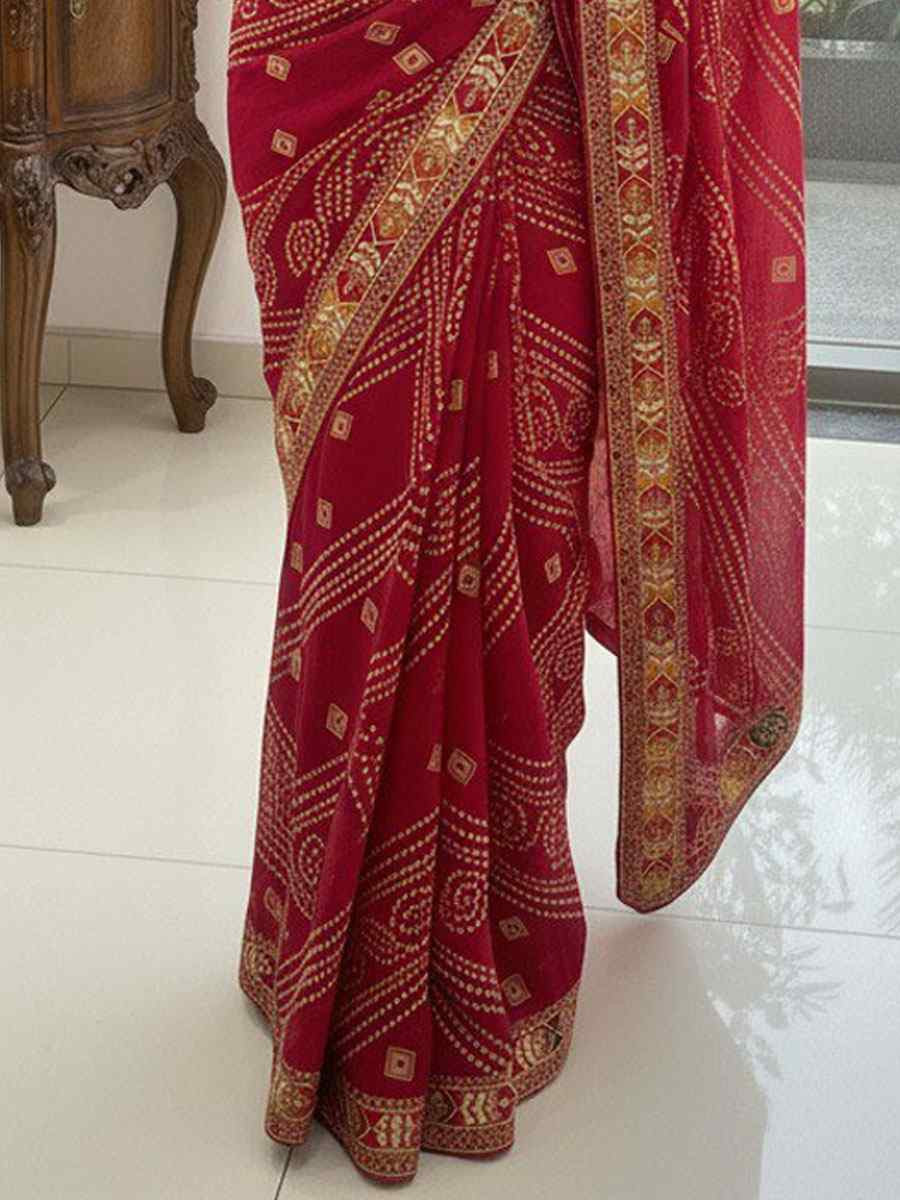 Pink Georgette Embroidery Printed Casual Reception Festival Wedding Fancy Classic Style Sarees