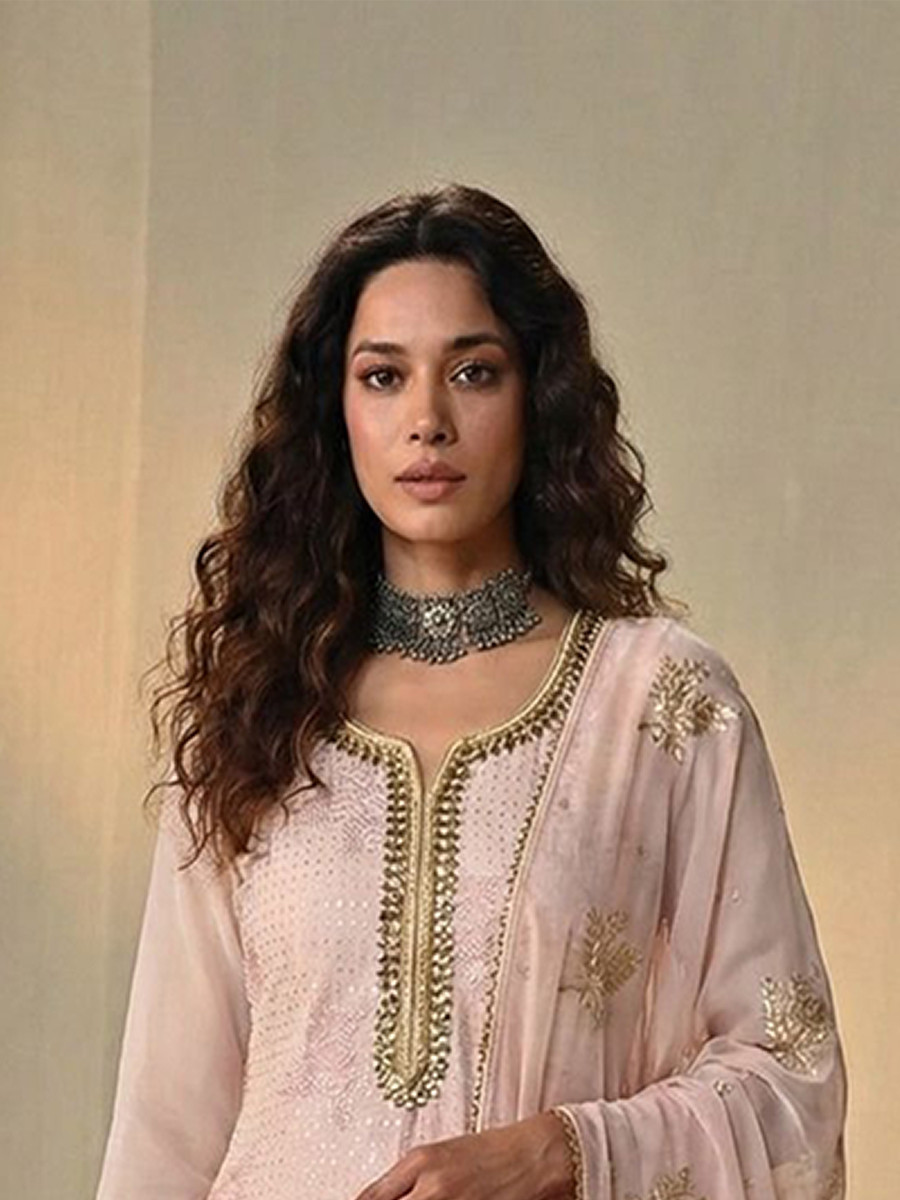 Pink Georgette Embroidery Sequins Wedding Party Festival Ready Pant Salwar Kameez