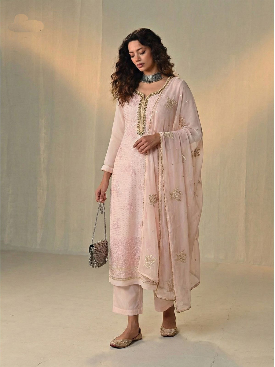 Pink Georgette Embroidery Sequins Wedding Party Festival Ready Pant Salwar Kameez