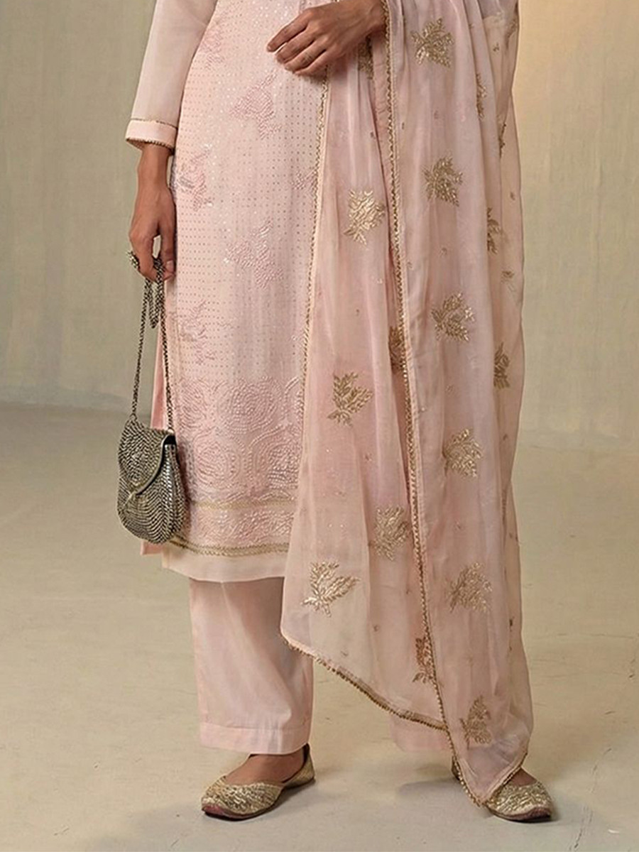 Pink Georgette Embroidery Sequins Wedding Party Festival Ready Pant Salwar Kameez