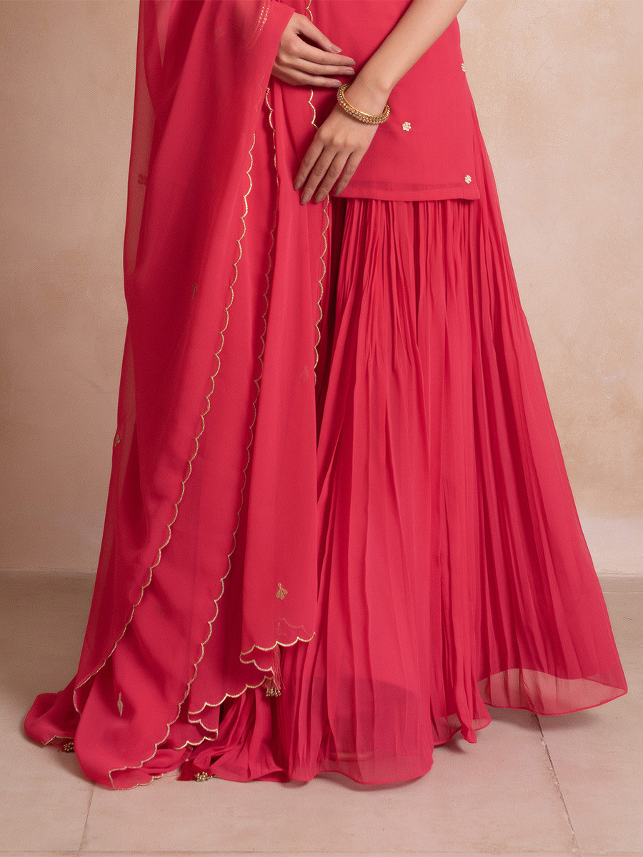 Pink Georgette Embroidery Wedding Party Festival Casual Ready Palazzo Pant Salwar Kameez