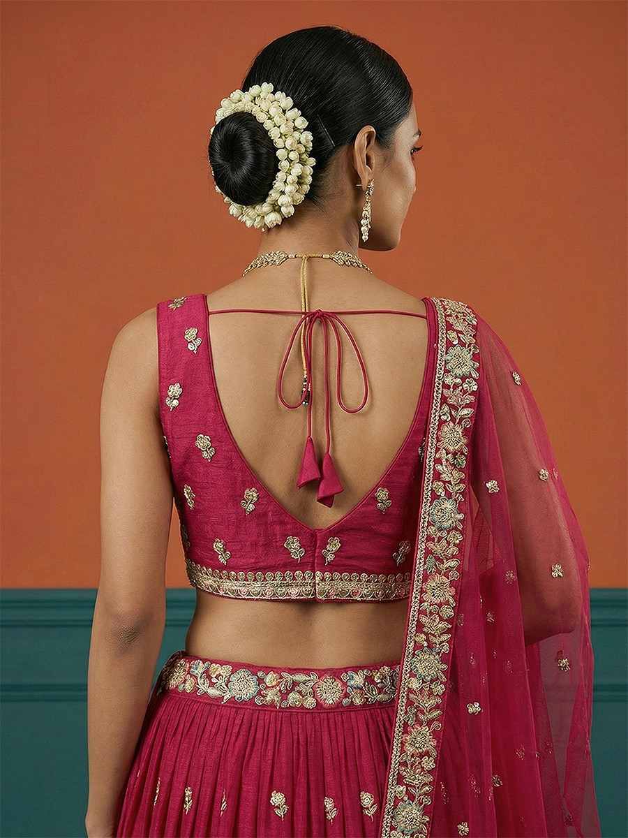 Pink Georgette Embroidery Wedding Reception Party Festival Heavy Border Lehenga Choli