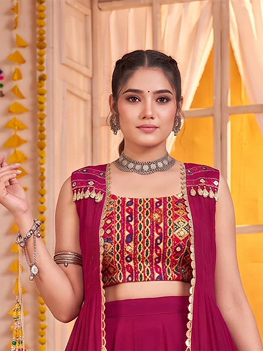 Pink Georgette Gamthi Wedding Reception Festival Party Wear Circular Lehenga Choli