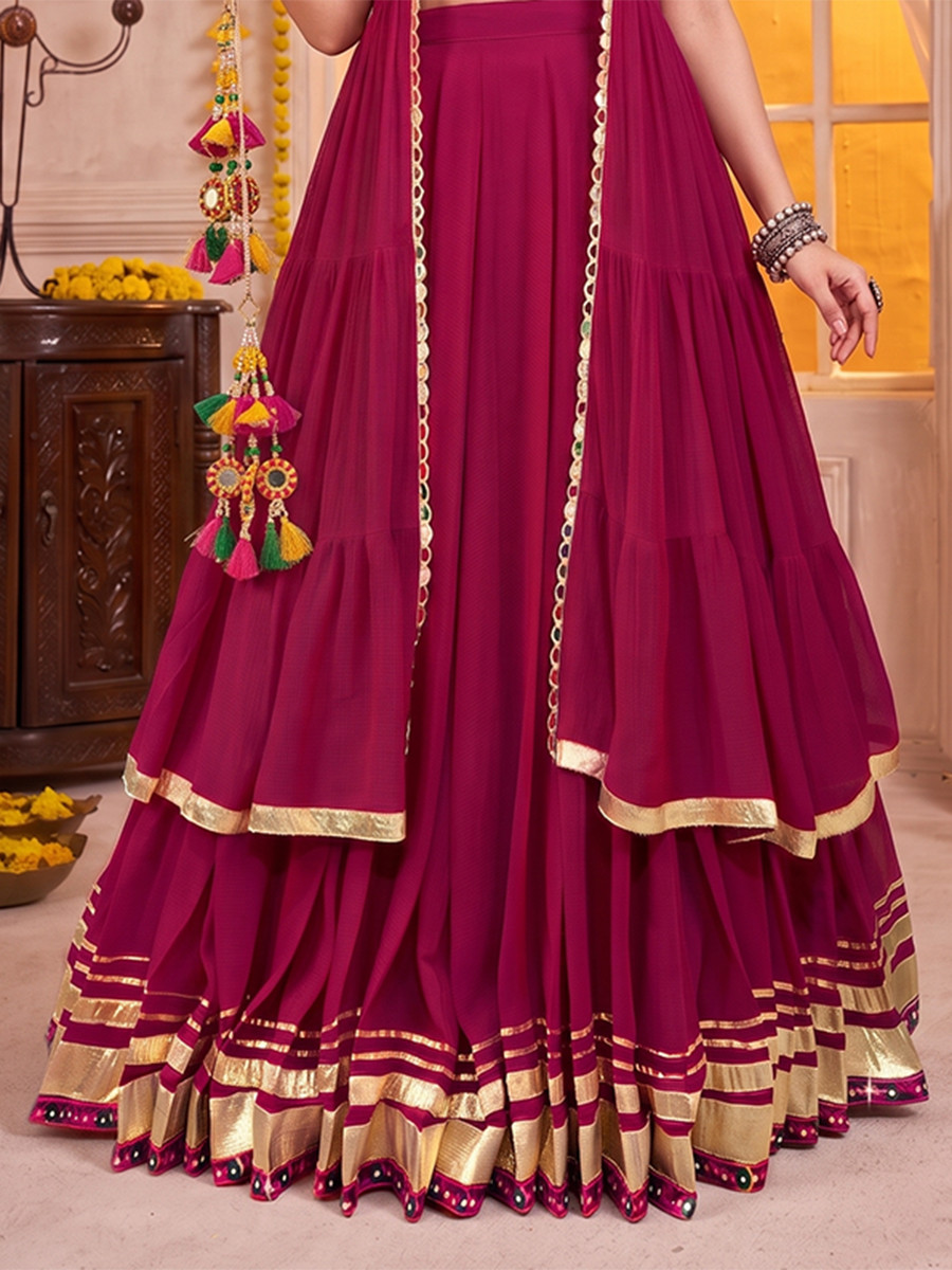Pink Georgette Gamthi Wedding Reception Festival Party Wear Circular Lehenga Choli