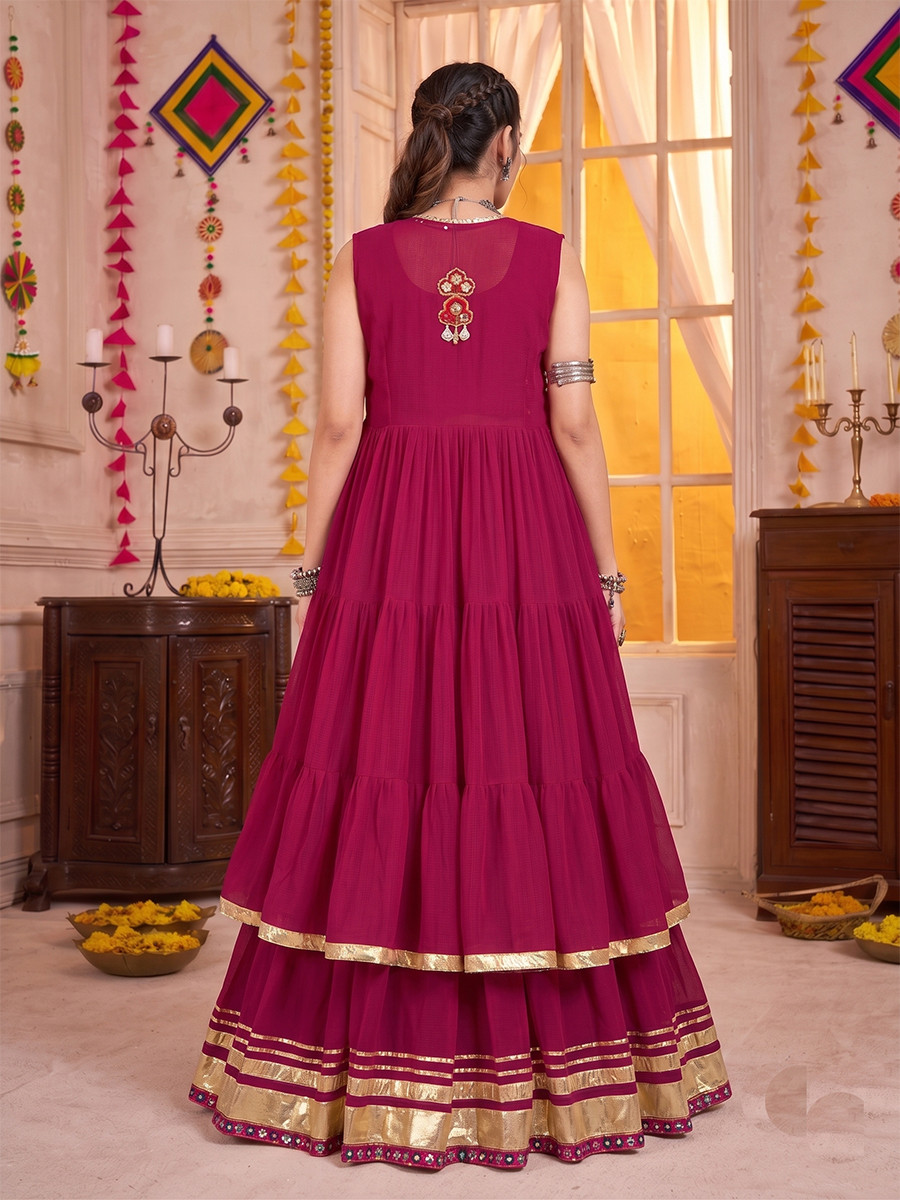 Pink Georgette Gamthi Wedding Reception Festival Party Wear Circular Lehenga Choli