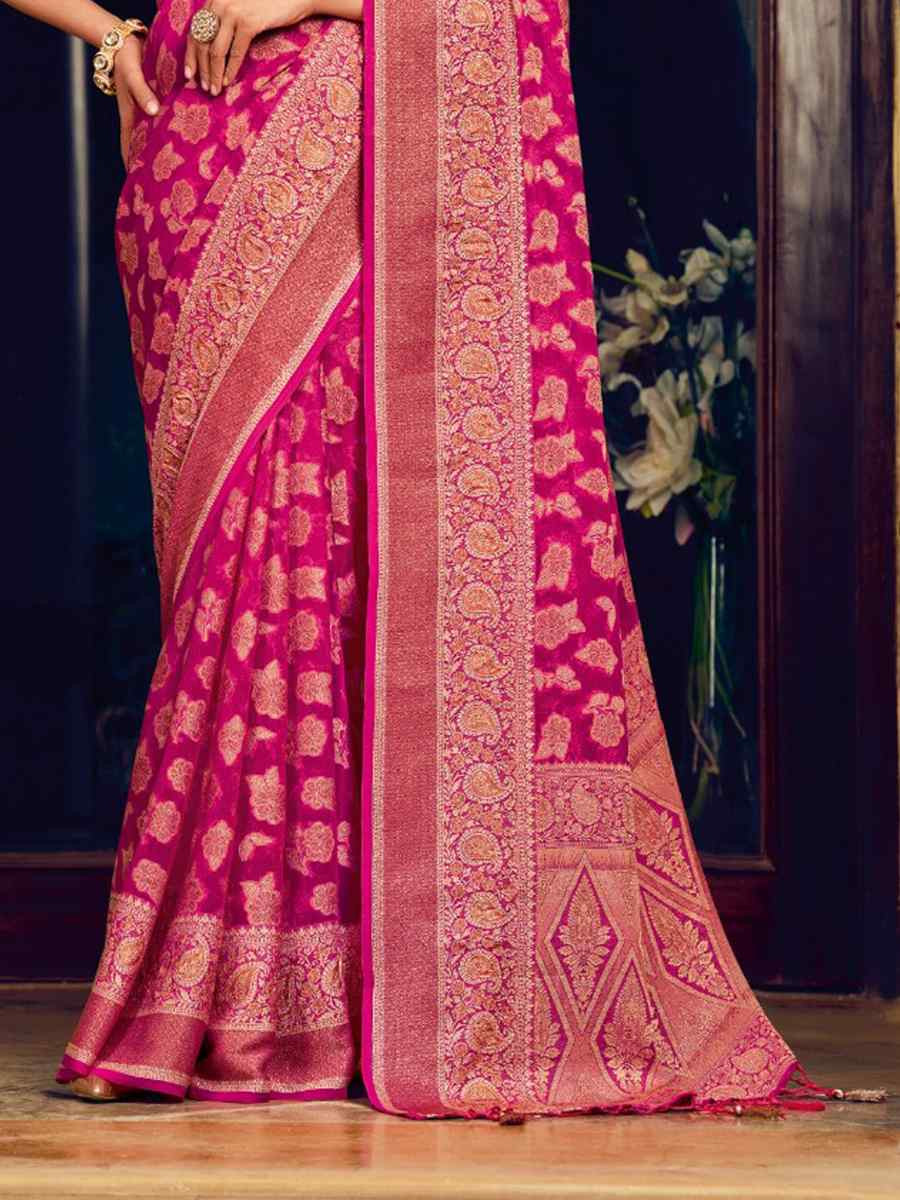 Pink Georgette Handwoven Festival Wedding Fancy Heavy Border Saree