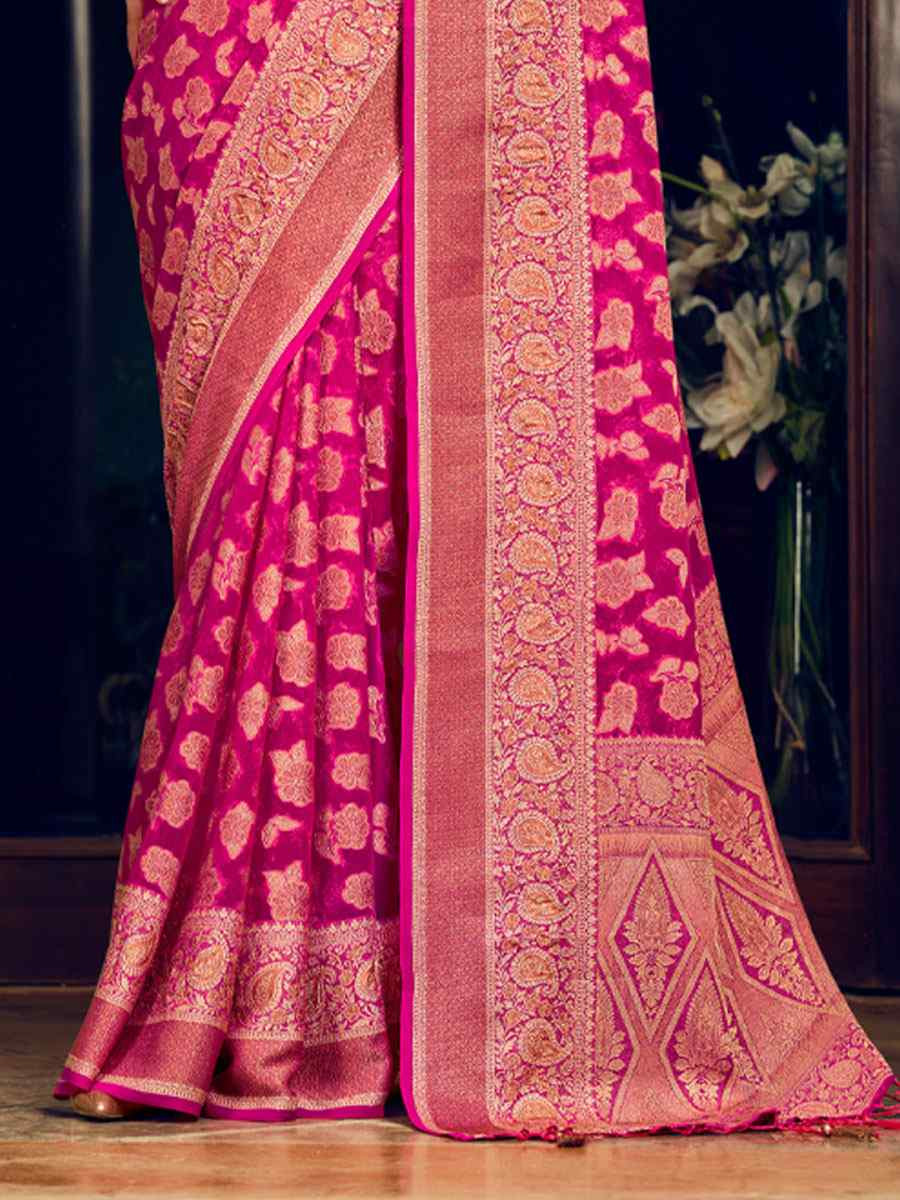 Pink Georgette Handwoven Festival Wedding Fancy Heavy Border Saree