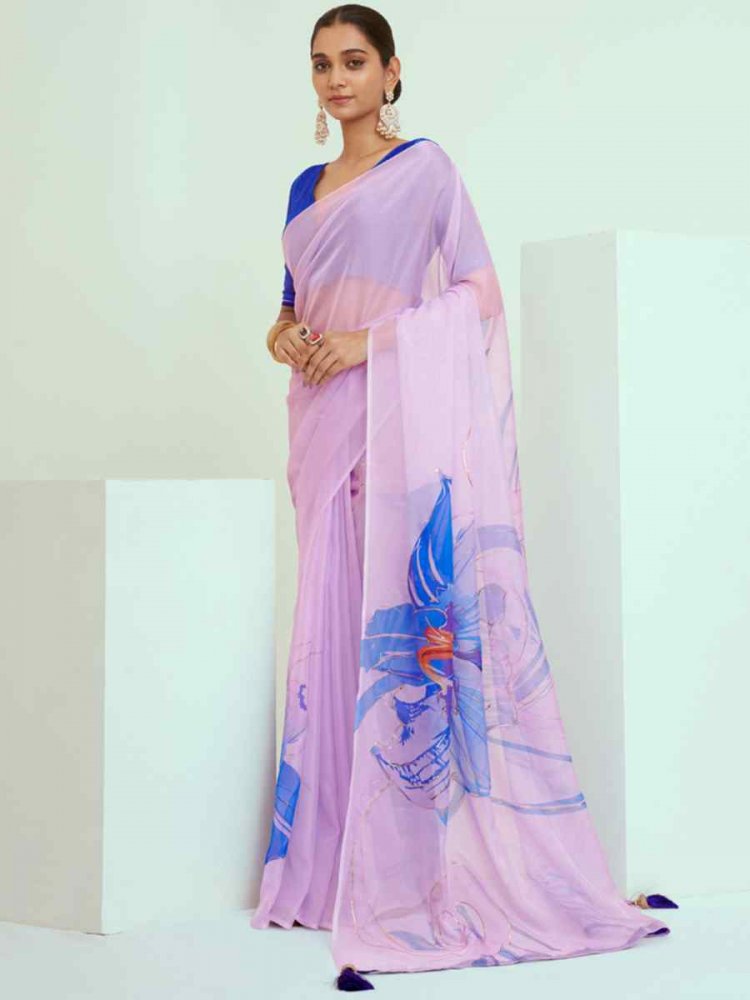 Pink Georgette Printed Casual Festival Contemporary Saree