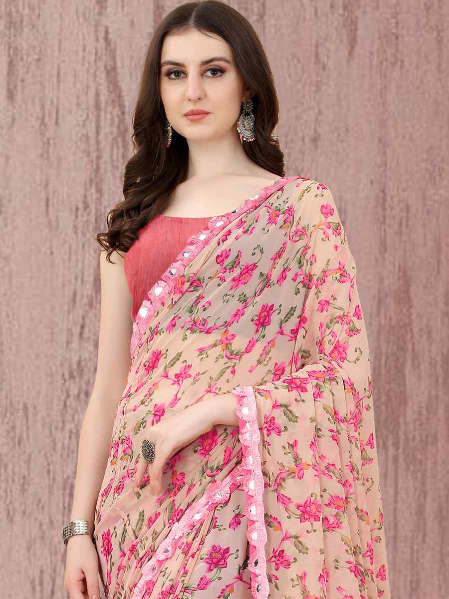 Pink Georgette Printed Casual Festival Contemporary Saree