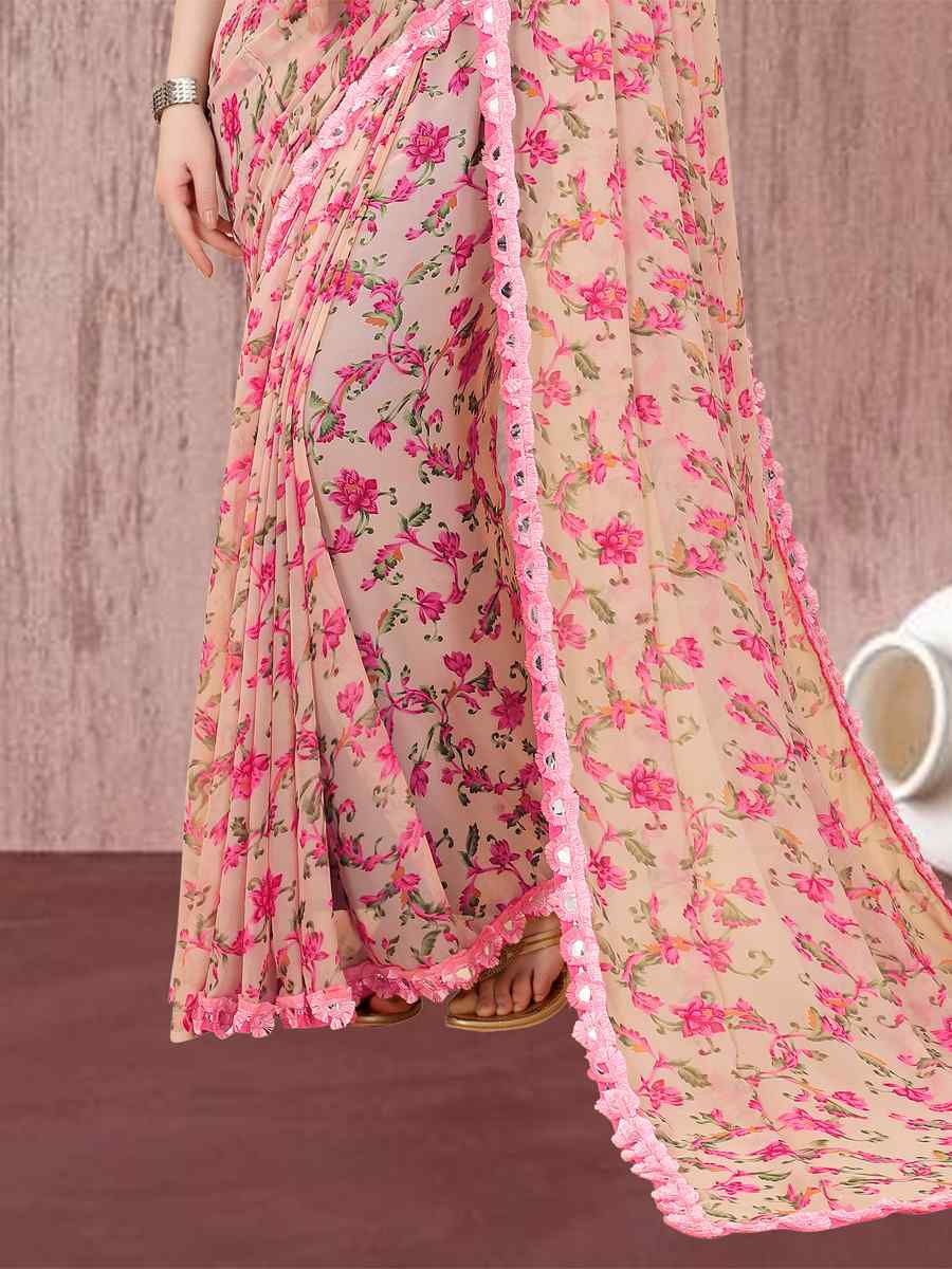 Pink Georgette Printed Casual Festival Contemporary Saree