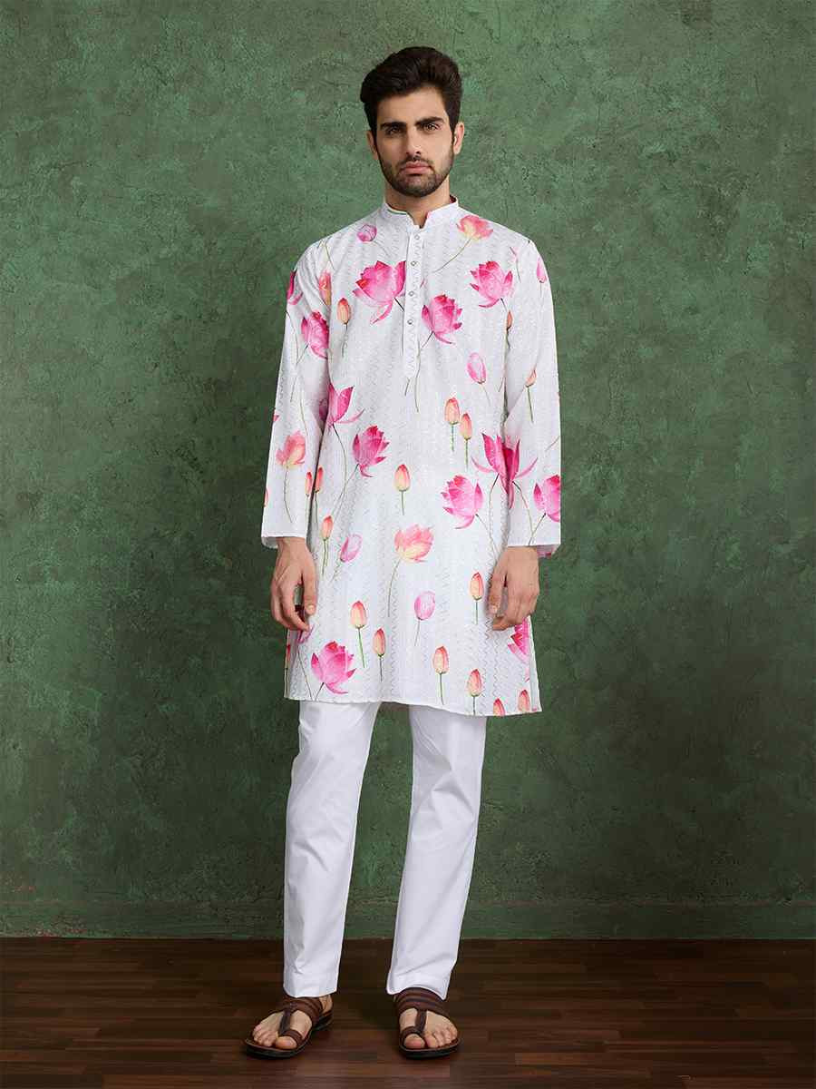 Pink Georgette Printed Festival Party Kurta