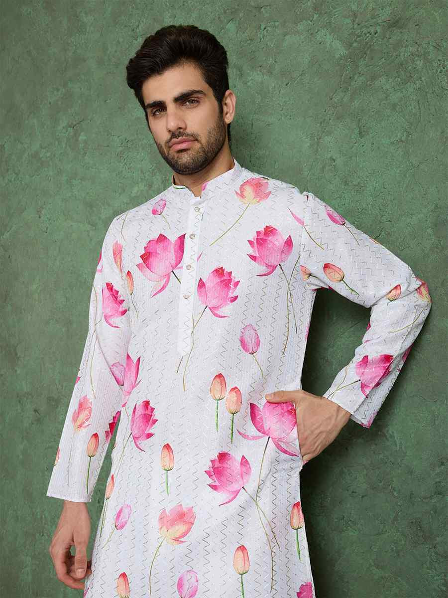 Pink Georgette Printed Festival Party Kurta