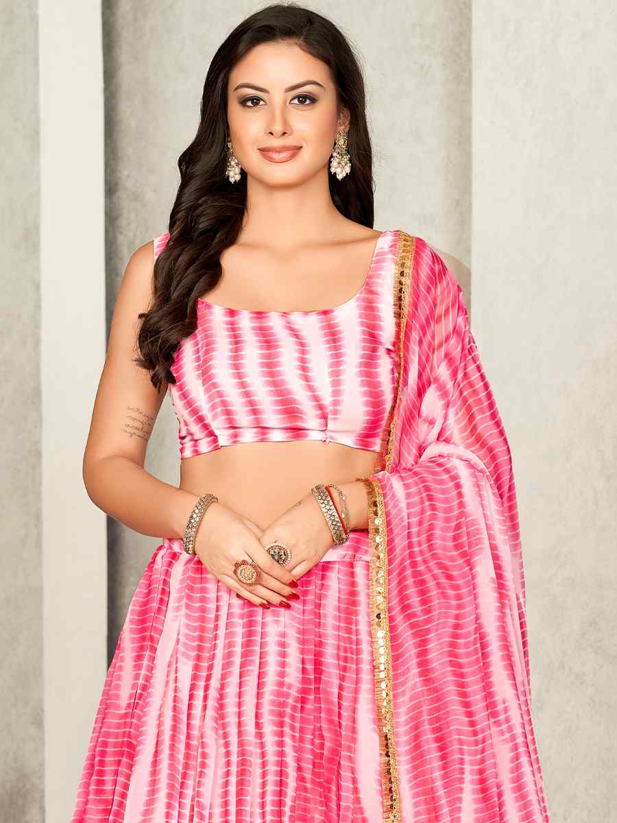 Pink Georgette Printed Festival Wedding Circular Lehenga Choli