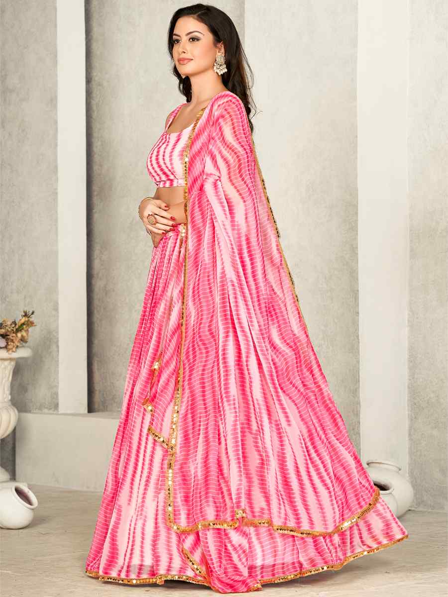 Pink Georgette Printed Festival Wedding Circular Lehenga Choli