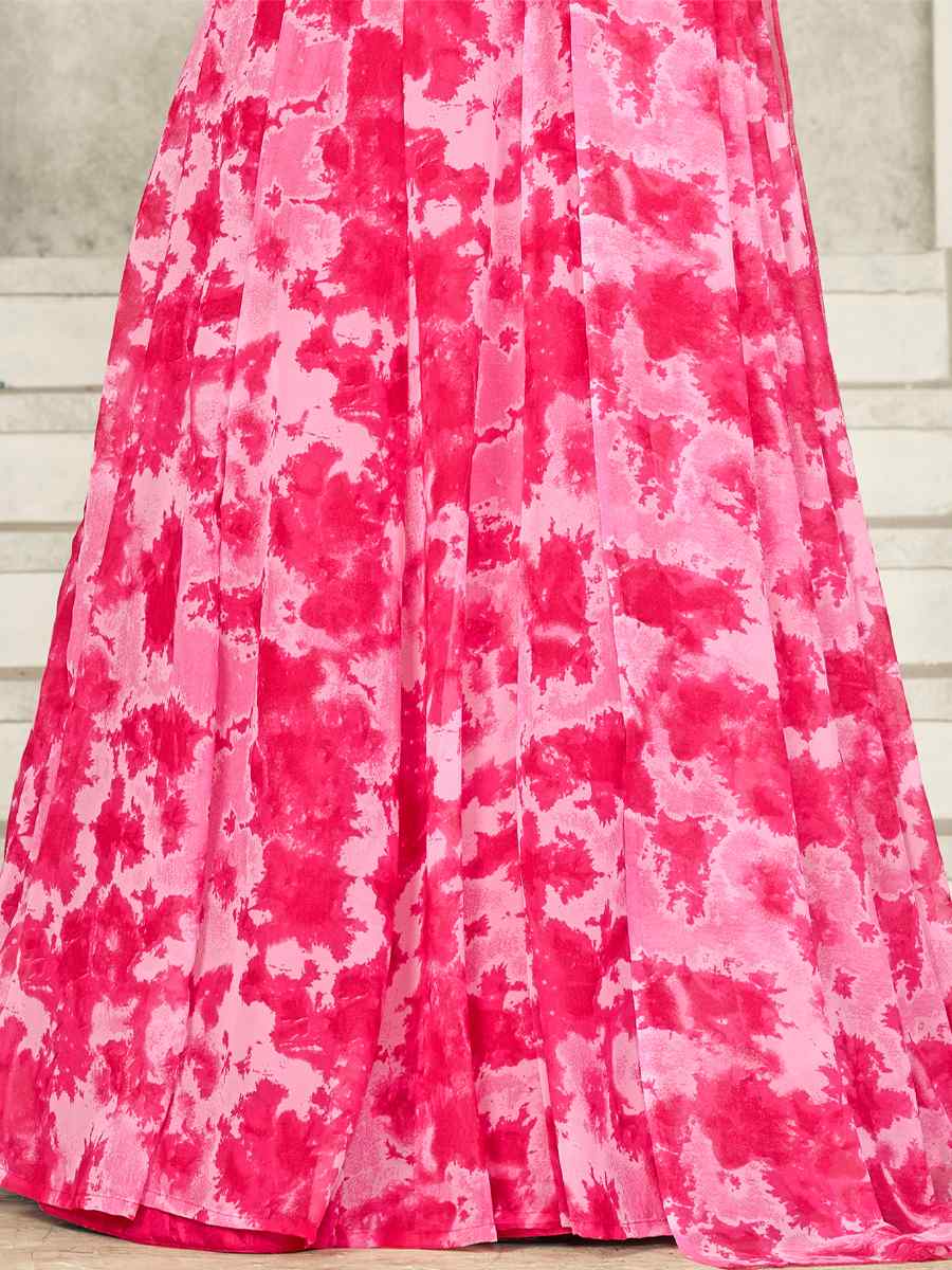 Pink Georgette Printed Festival Wedding Circular Lehenga Choli