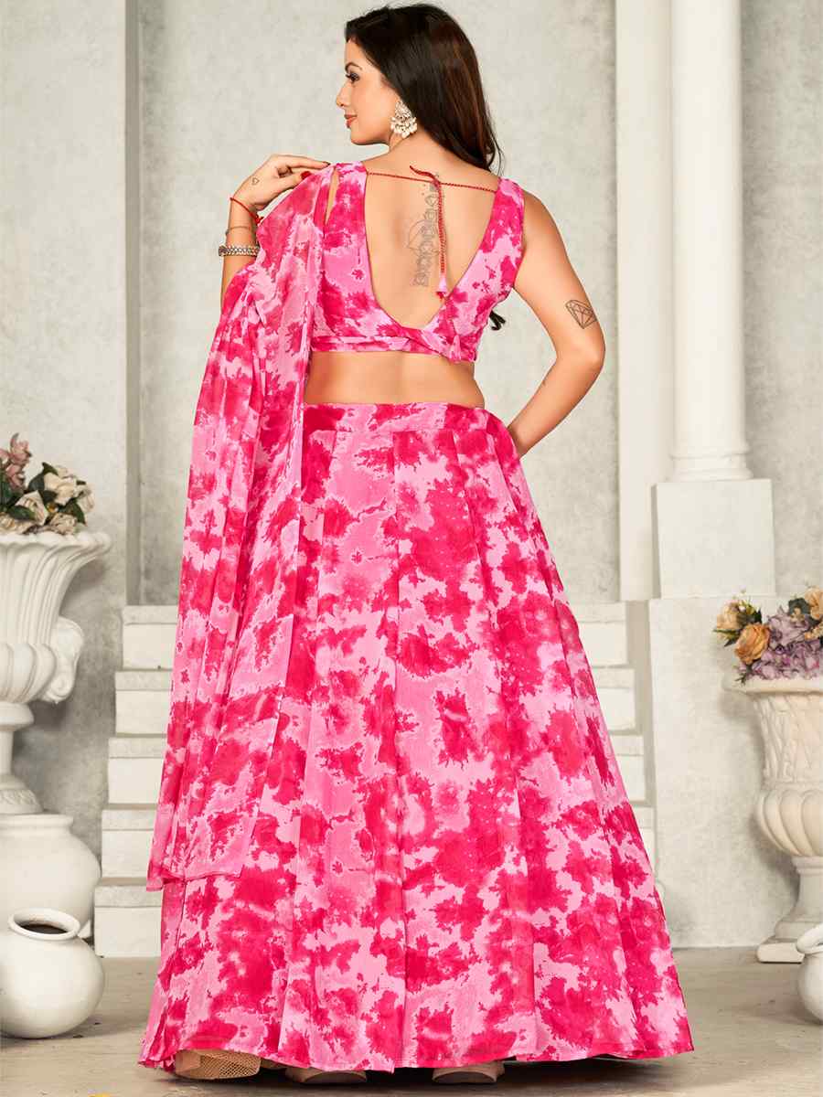Pink Georgette Printed Festival Wedding Circular Lehenga Choli