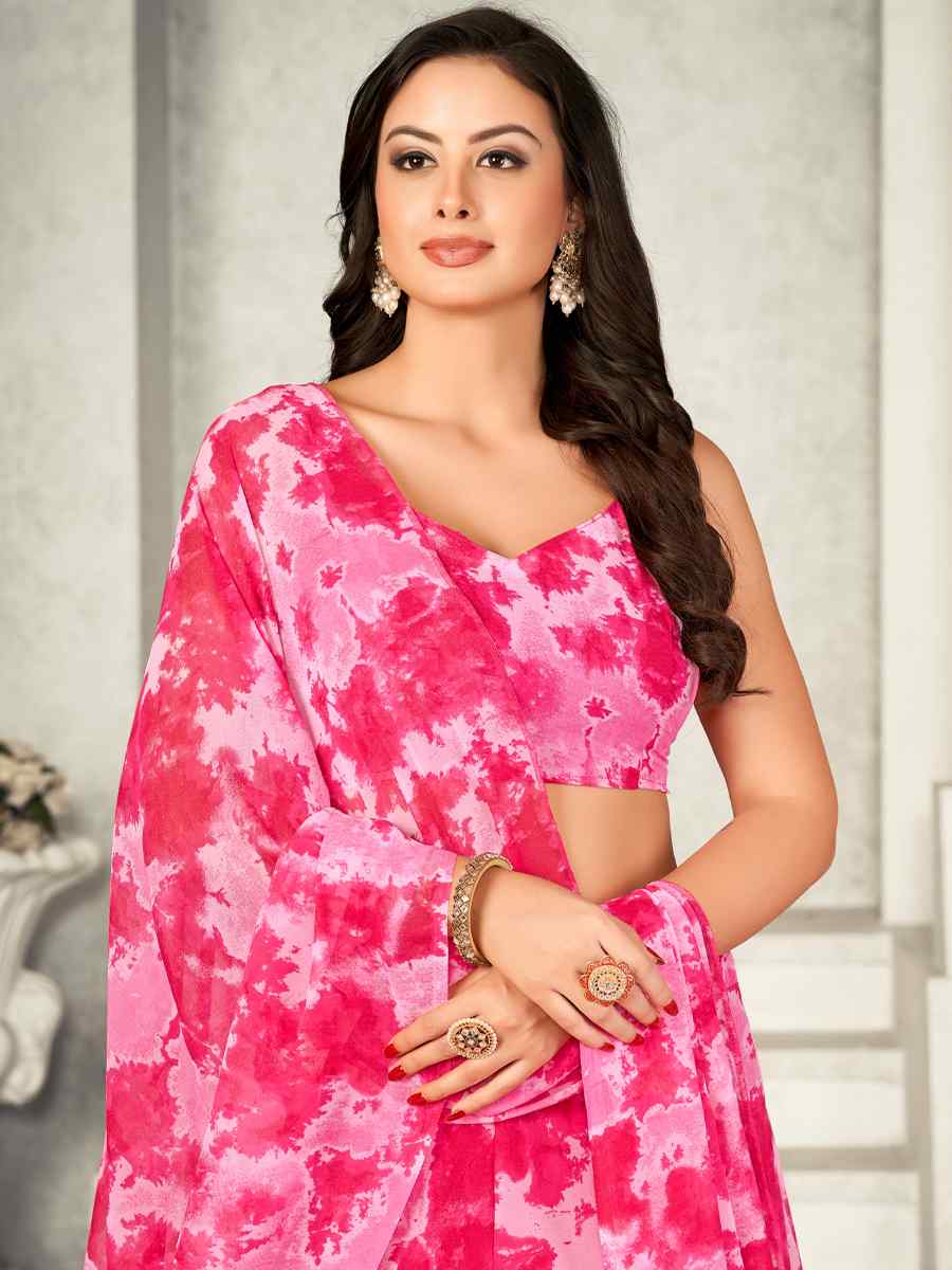 Pink Georgette Printed Festival Wedding Circular Lehenga Choli