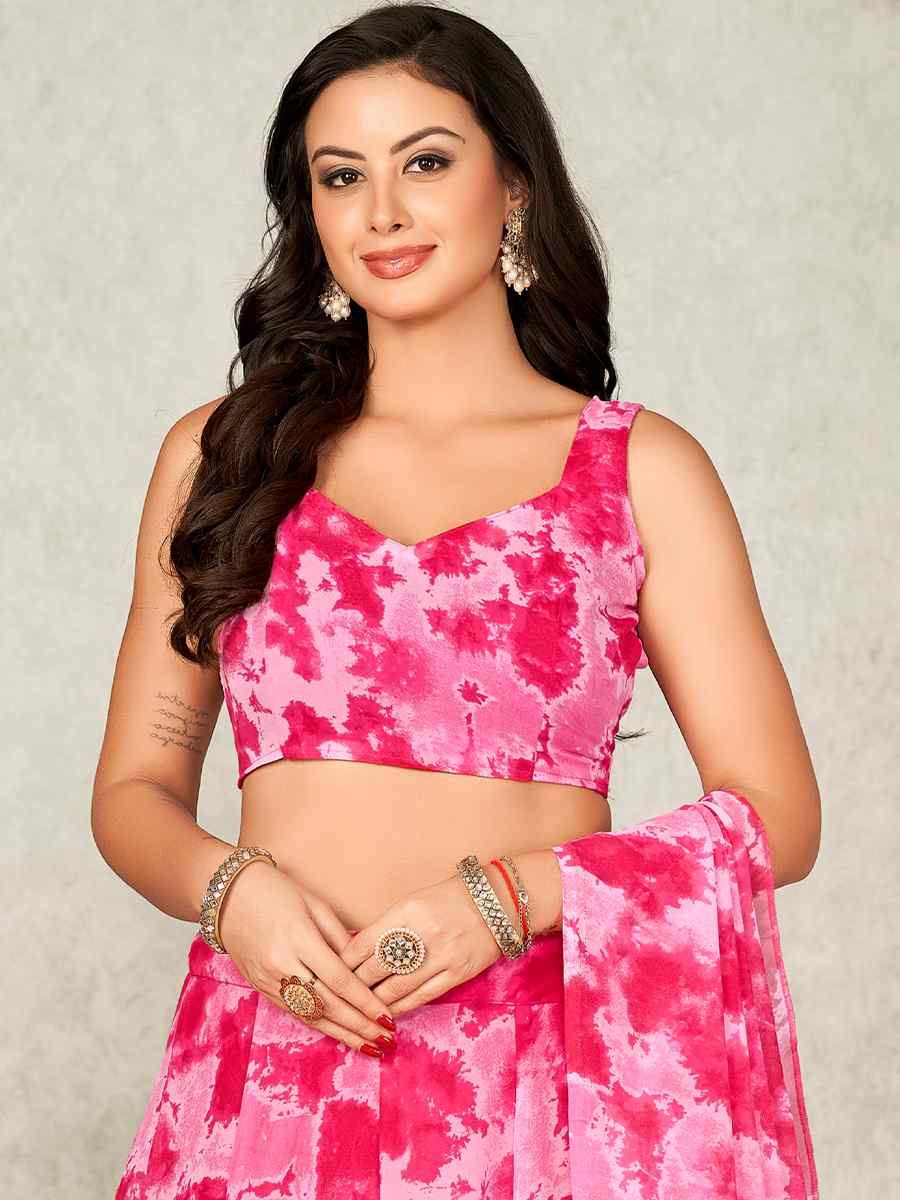 Pink Georgette Printed Festival Wedding Circular Lehenga Choli
