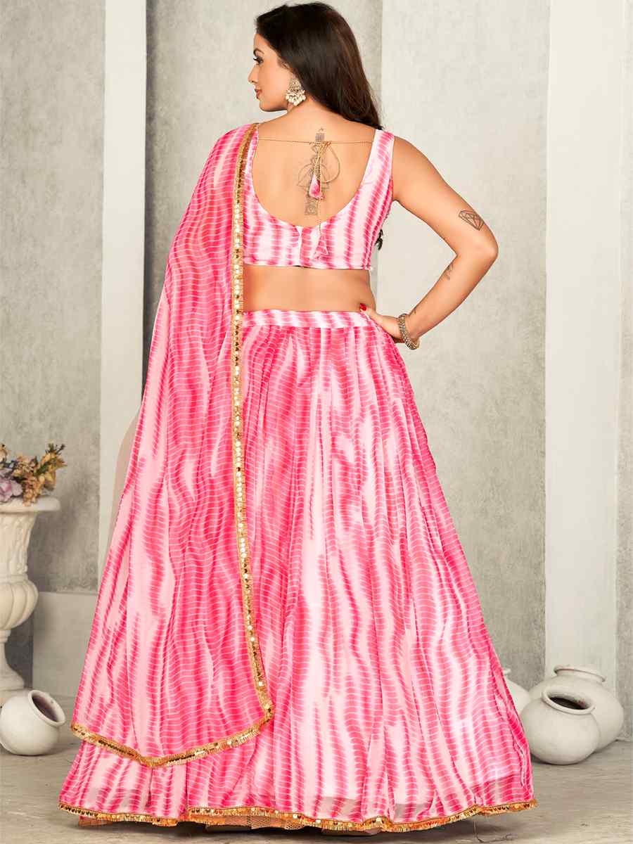 Pink Georgette Printed Festival Wedding Circular Lehenga Choli
