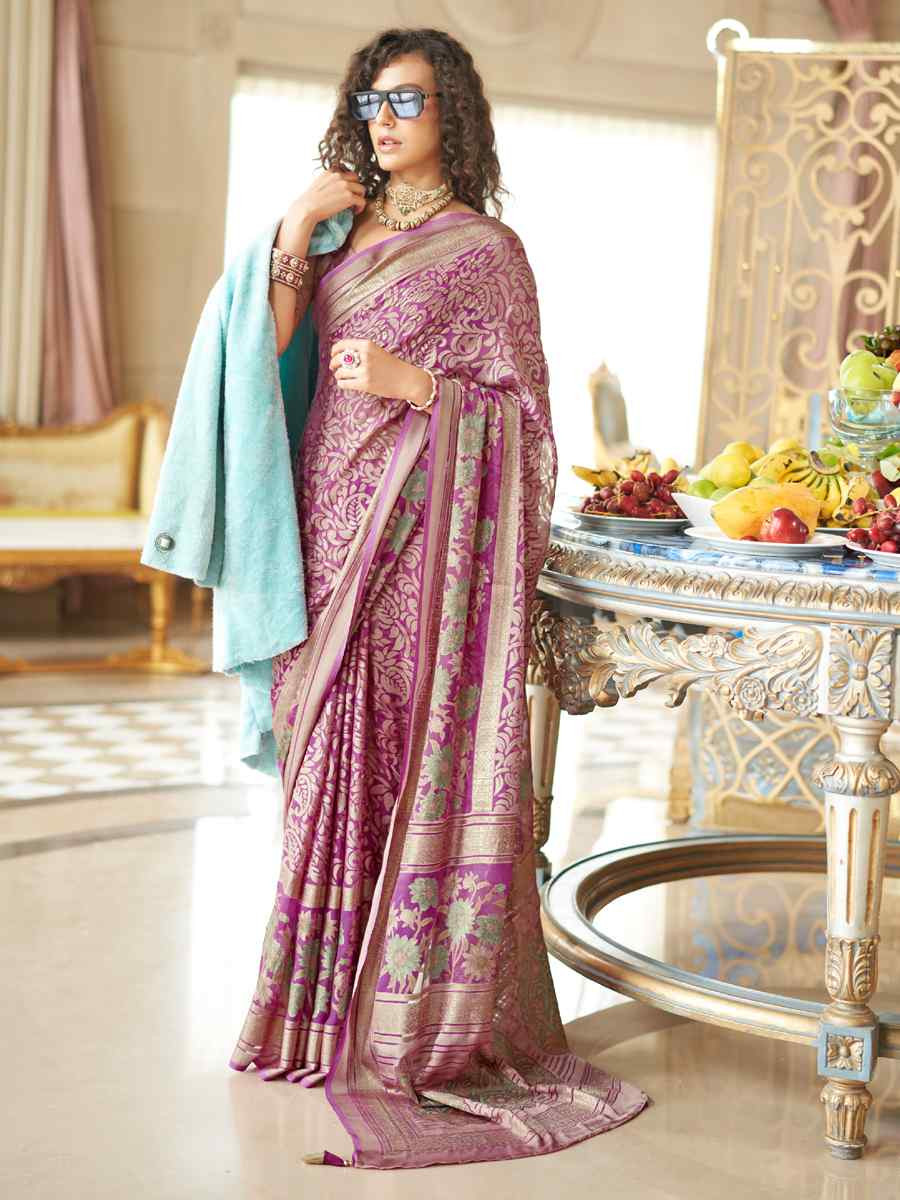 Pink Georgette Printed Party Reception Festival Wedding Fancy Classic Style Sarees