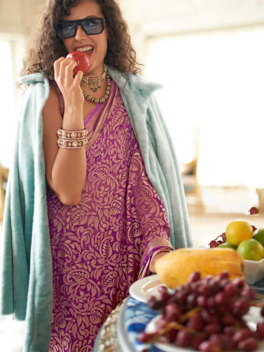 Pink Georgette Printed Party Reception Festival Wedding Fancy Classic Style Sarees