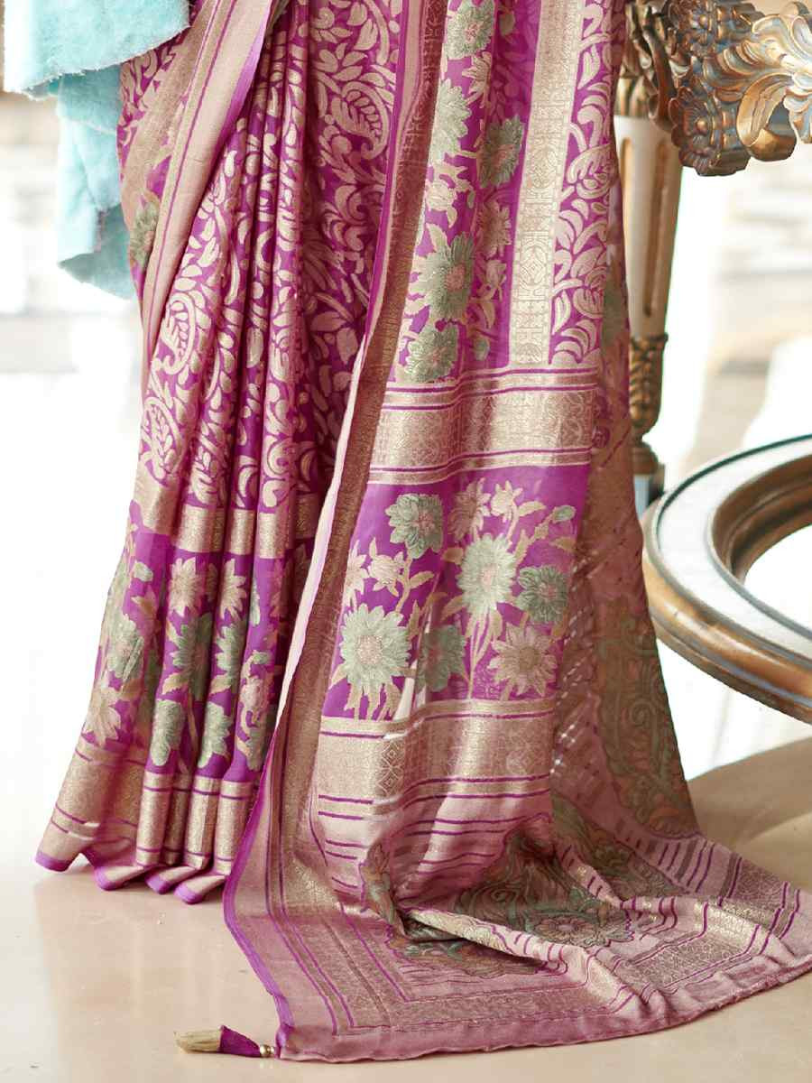 Pink Georgette Printed Party Reception Festival Wedding Fancy Classic Style Sarees