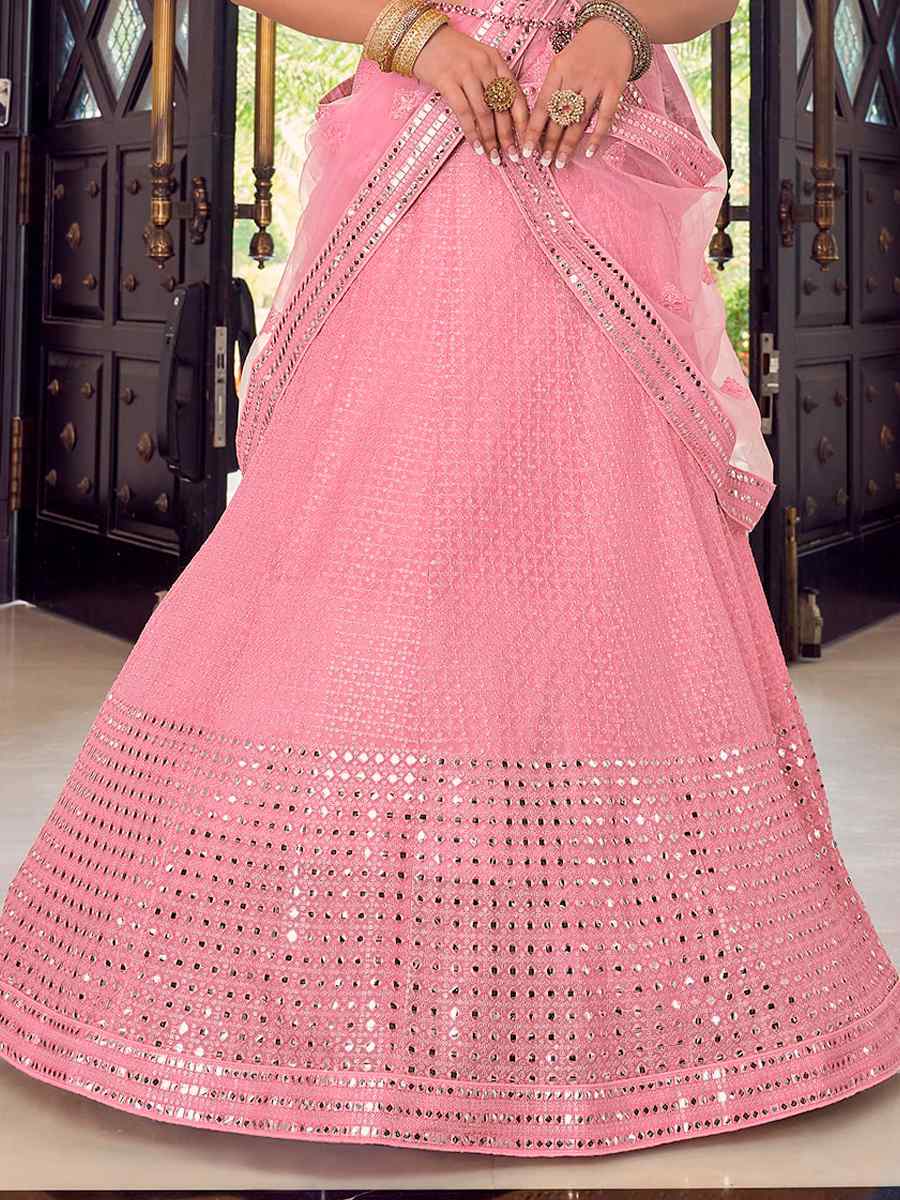 Pink Georgette Sequins Bridal Heavy Border Lehenga Choli