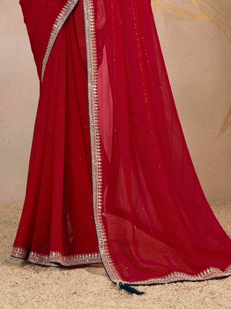 Pink Georgette Sequins Embroidery Party Reception Festival Wedding Fancy Classic Style Sarees
