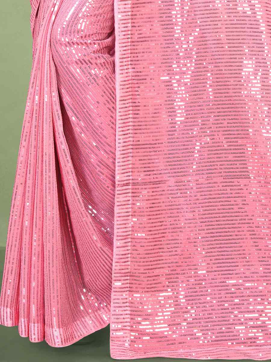 Pink Georgette Sequins Party Festival Classic Style Saree