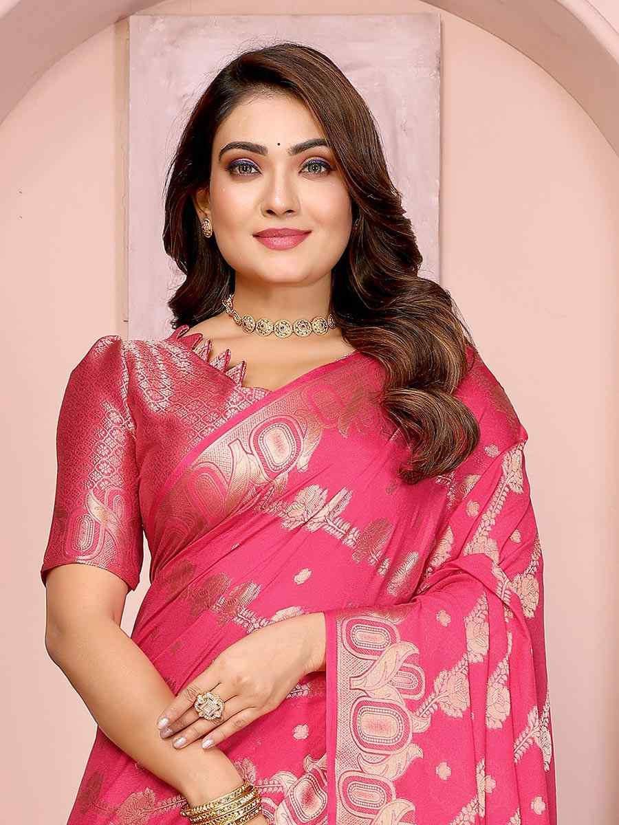 Pink Georgette Silk Handwoven Festival Wedding Fancy Heavy Border Saree