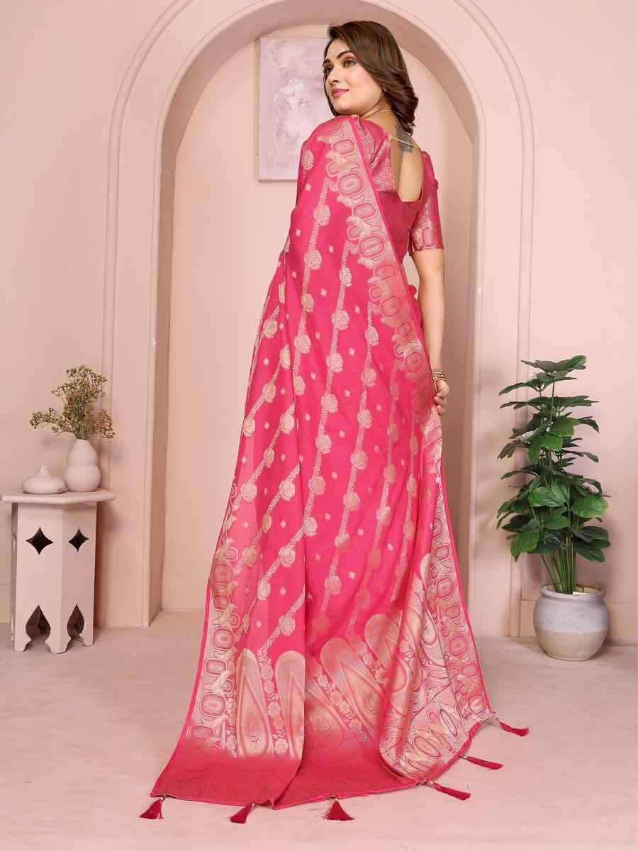 Pink Georgette Silk Handwoven Festival Wedding Fancy Heavy Border Saree