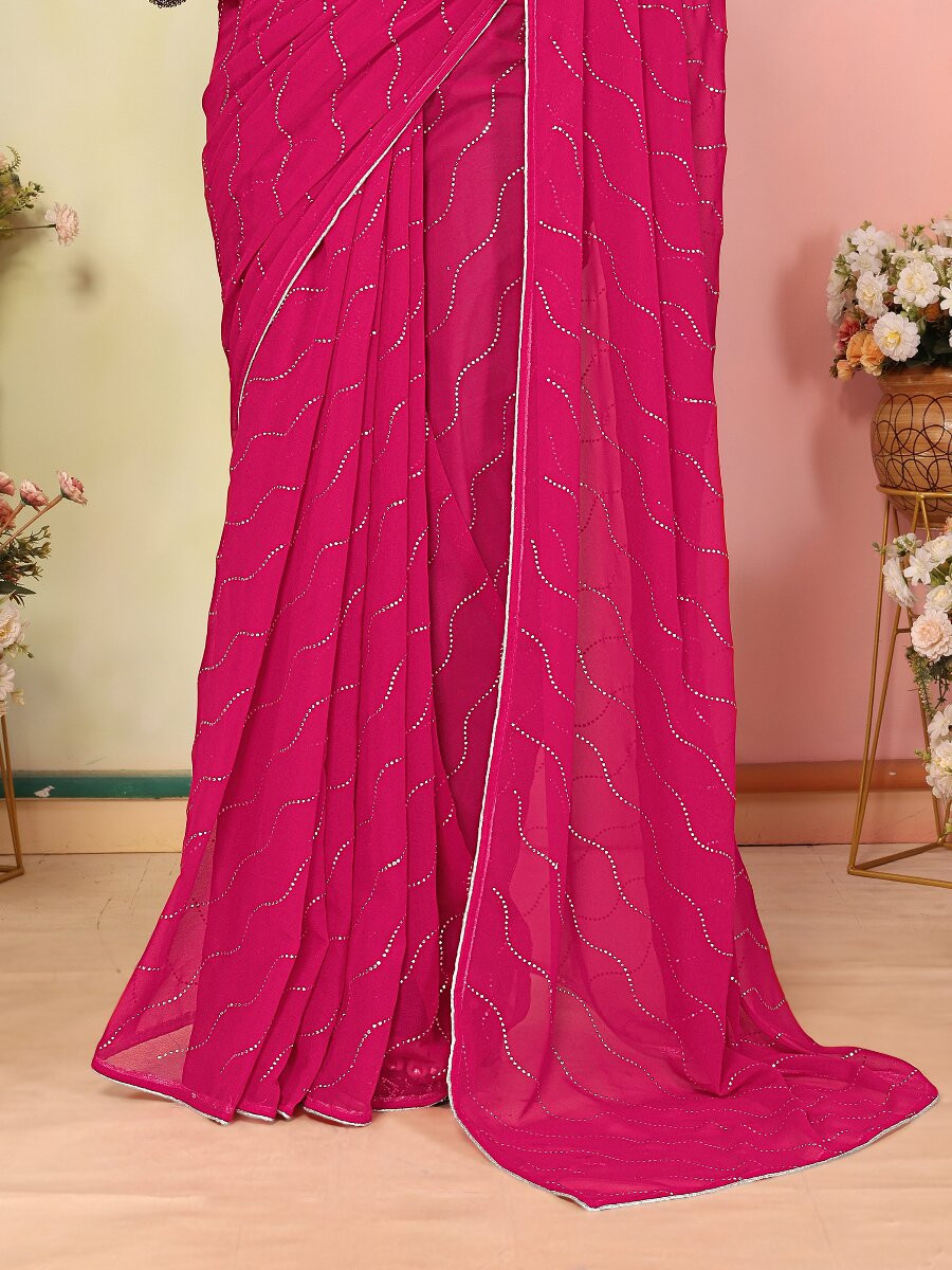 Pink Georgette Traditional Wedding Reception Party Festival Casual Classic Style Sarees