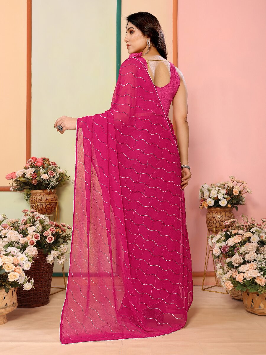Pink Georgette Traditional Wedding Reception Party Festival Casual Classic Style Sarees