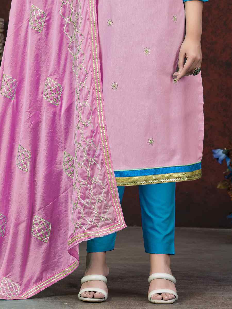 Pink Glass Cotton Embroidered Casual Festival Pant Salwar Kameez