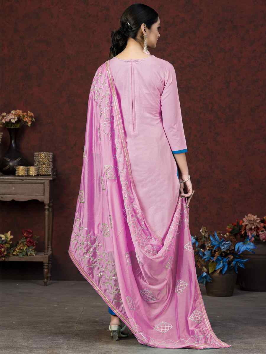 Pink Glass Cotton Embroidered Casual Festival Pant Salwar Kameez