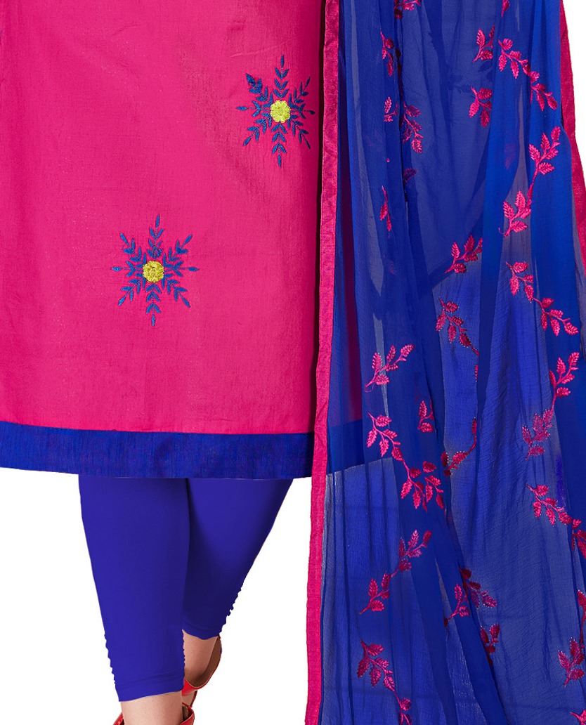 Pink Glass Cotton Embroidered Casual Party Churidar Salwar Kameez