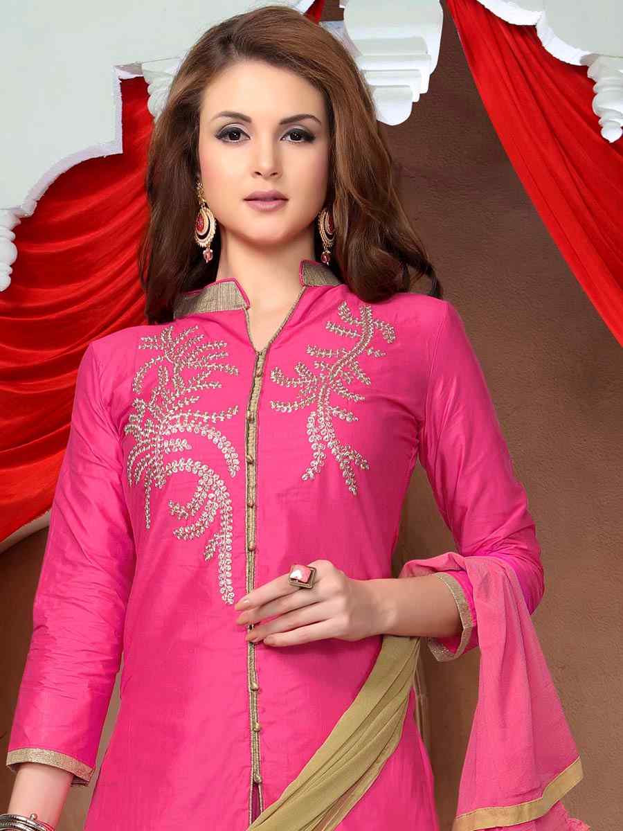 Pink Glaze Cotton Embroidered Party Festival Pant Salwar Kameez