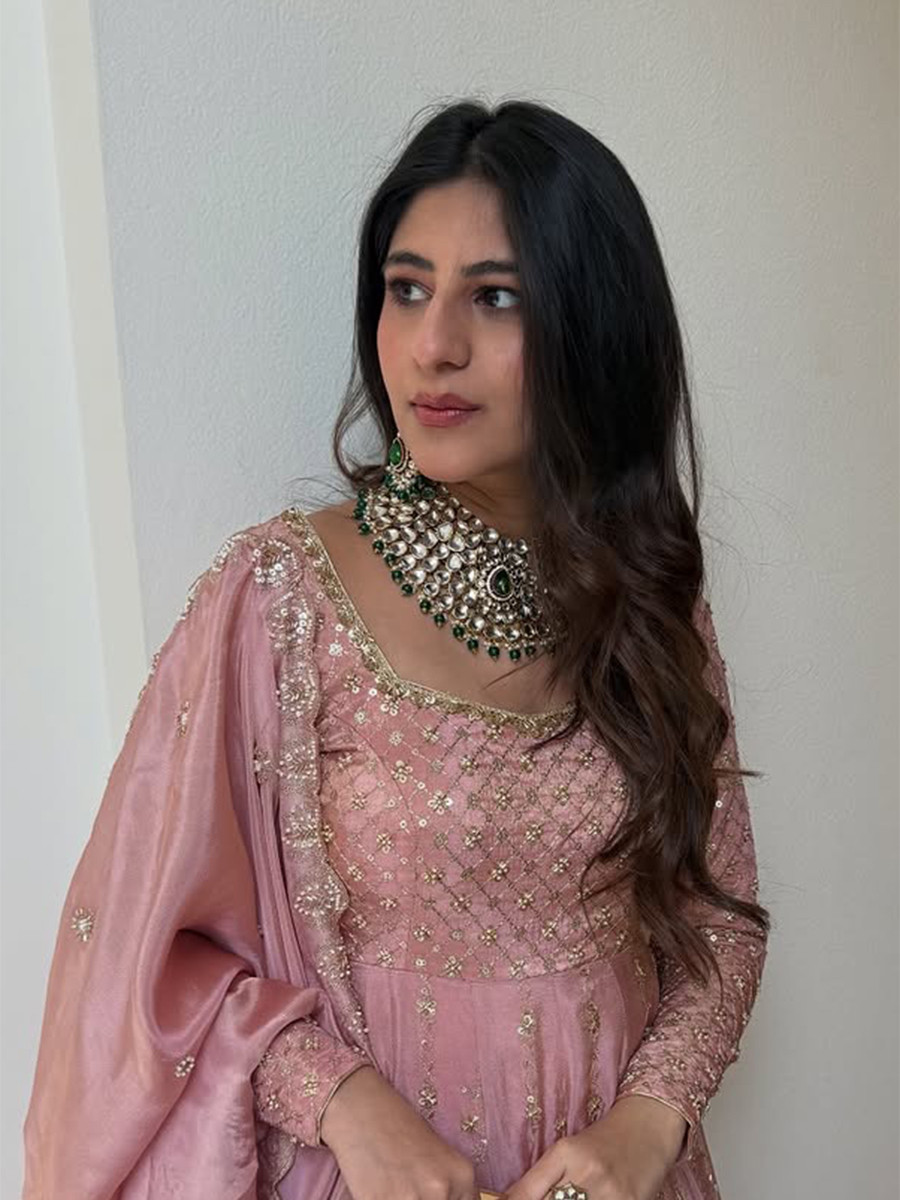 Pink GMY Silk Embroidery Sequins Wedding Party Festival Casual Ready Anarkali Salwar Kameez