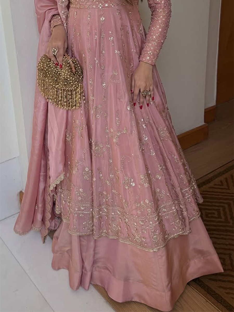 Pink GMY Silk Embroidery Sequins Wedding Party Festival Casual Ready Anarkali Salwar Kameez