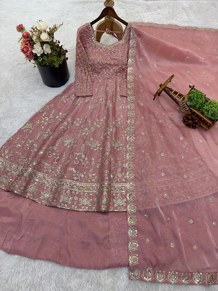 Pink GMY Silk Embroidery Sequins Wedding Party Festival Casual Ready Anarkali Salwar Kameez
