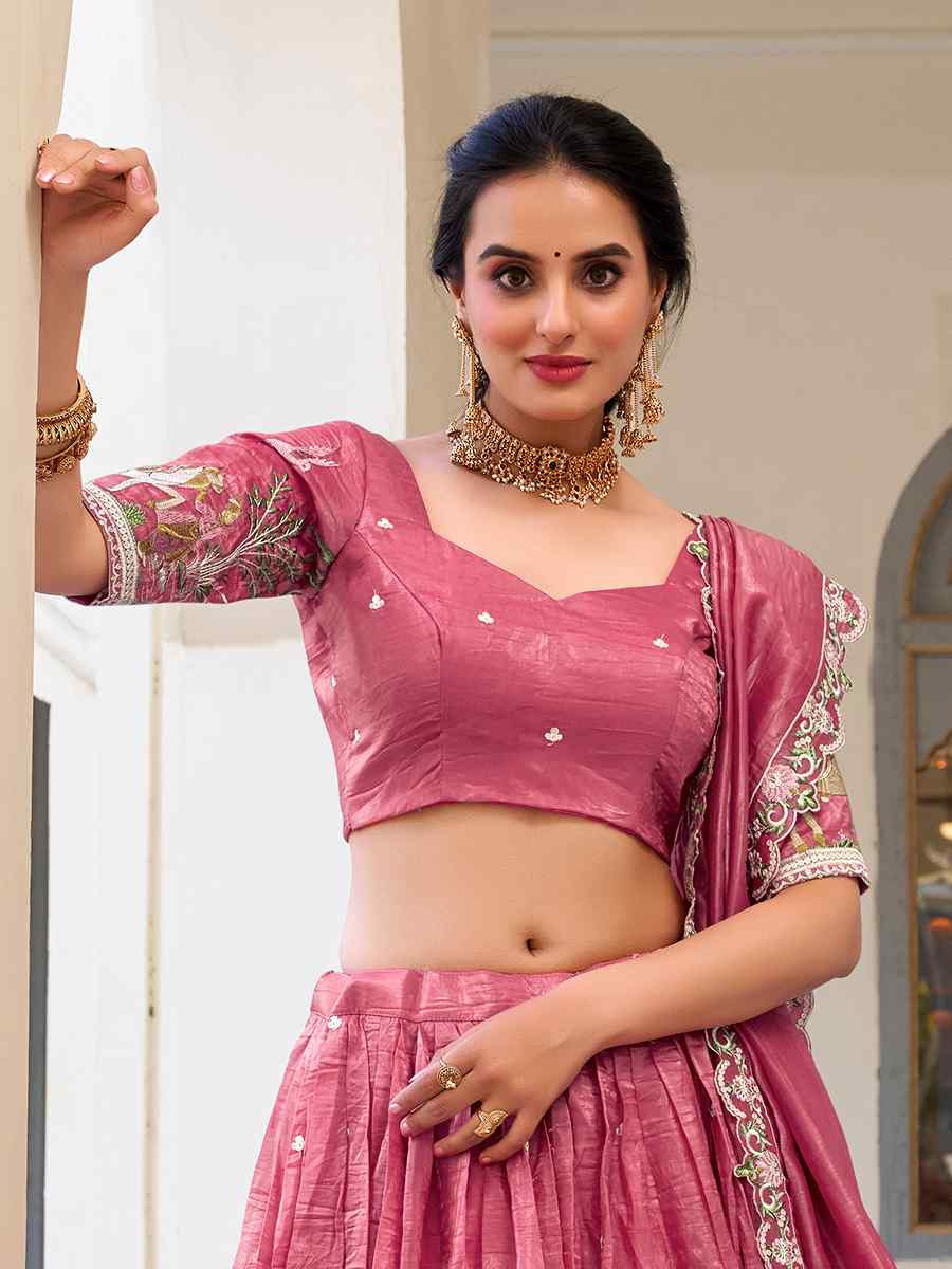 Pink Gold Crush Embroidered Reception Wedding Lehenga Choli