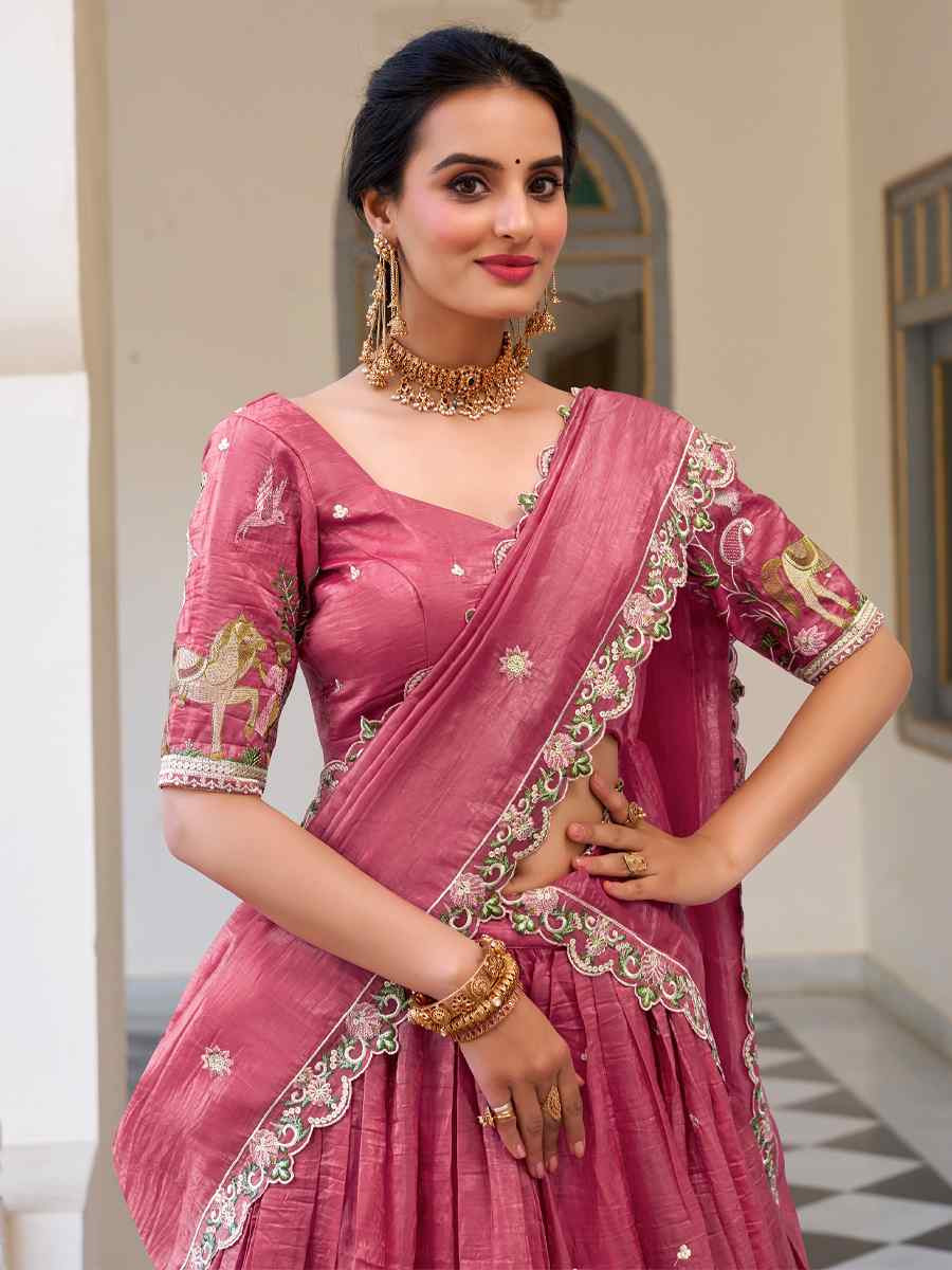 Pink Gold Crush Embroidered Reception Wedding Lehenga Choli