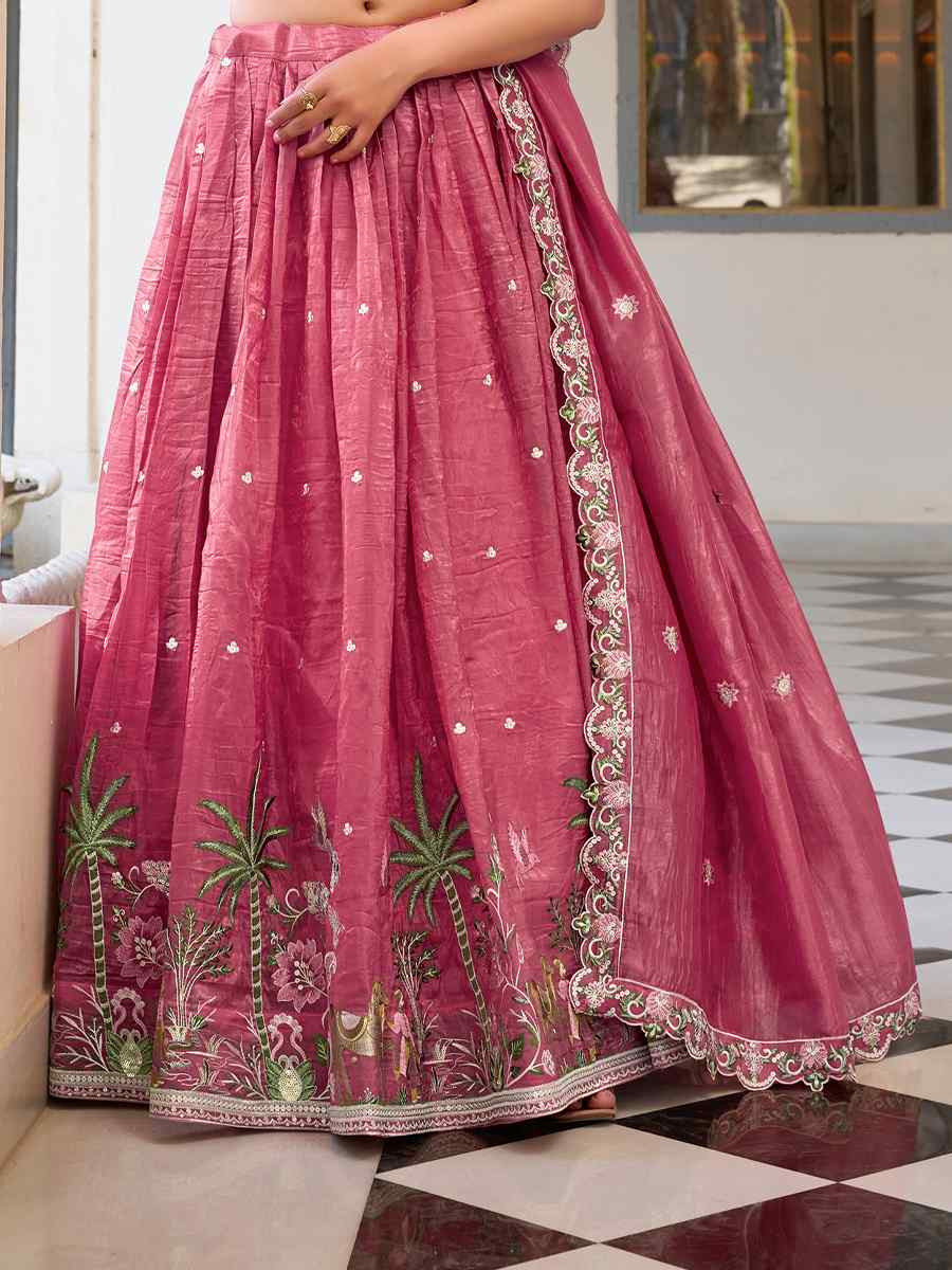 Pink Gold Crush Embroidered Reception Wedding Lehenga Choli
