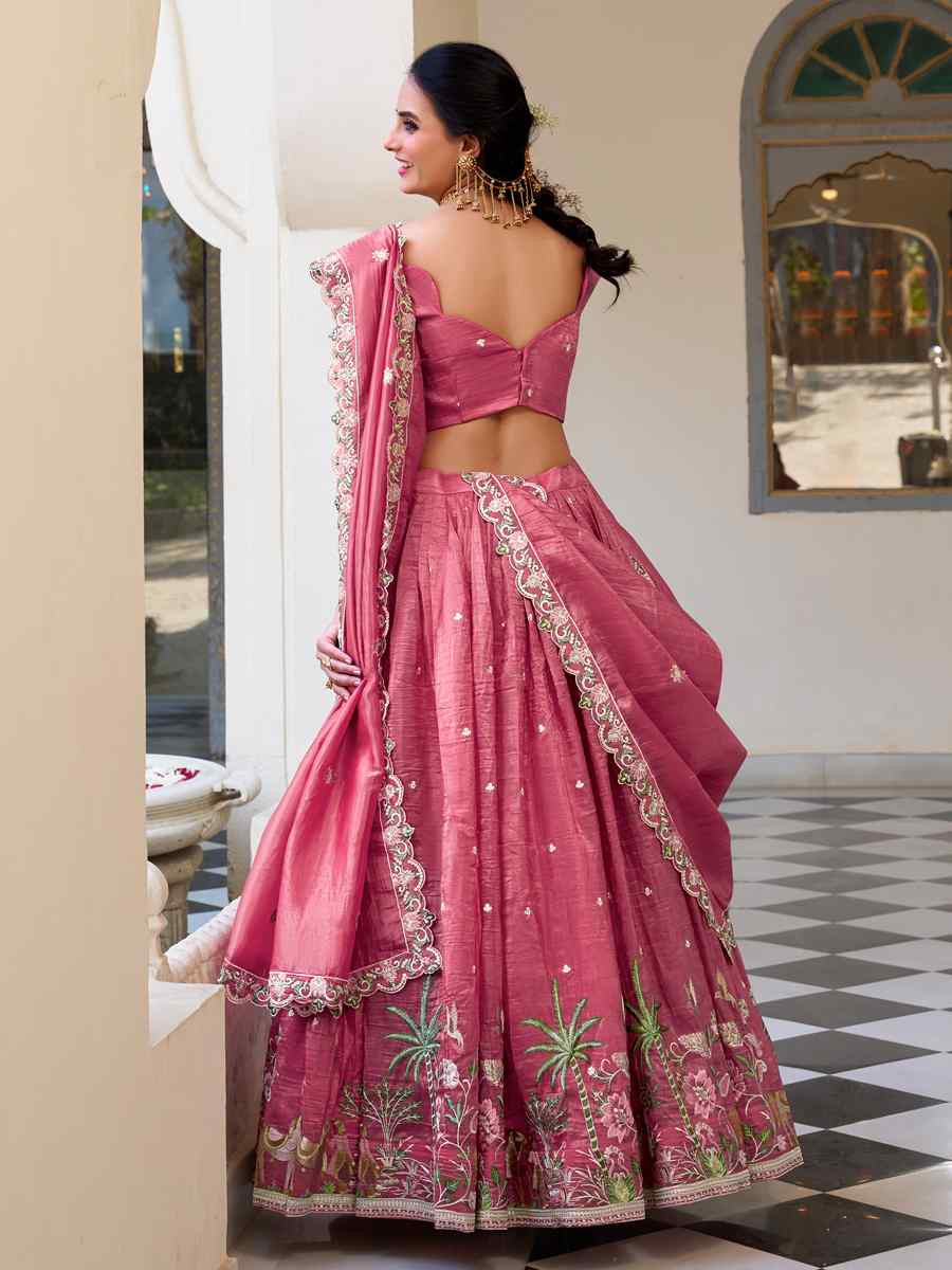 Pink Gold Crush Embroidered Reception Wedding Lehenga Choli