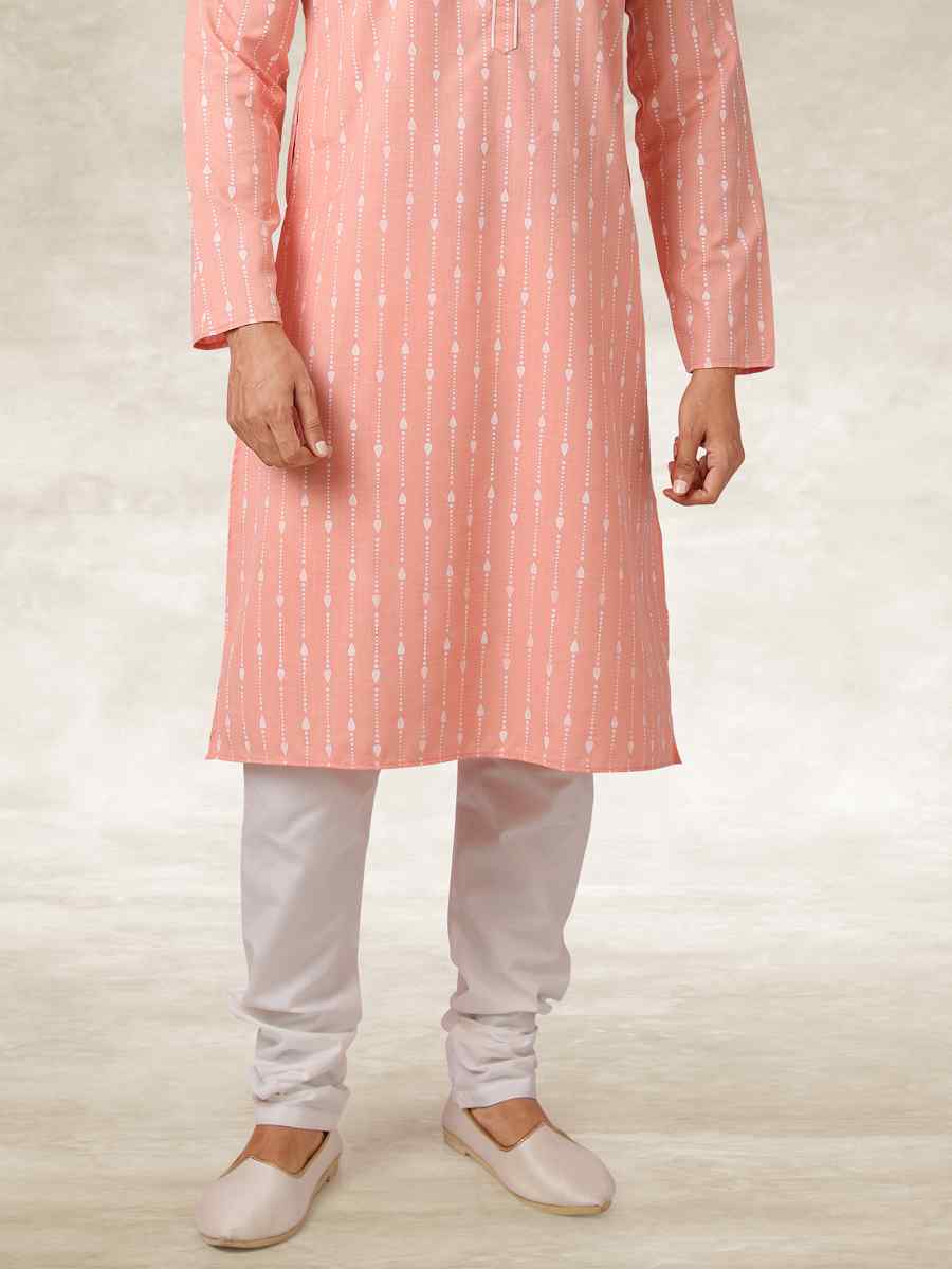 Pink Hand Loomed In Rich Yarns Of Cotton Printed Party Wedding Kurta