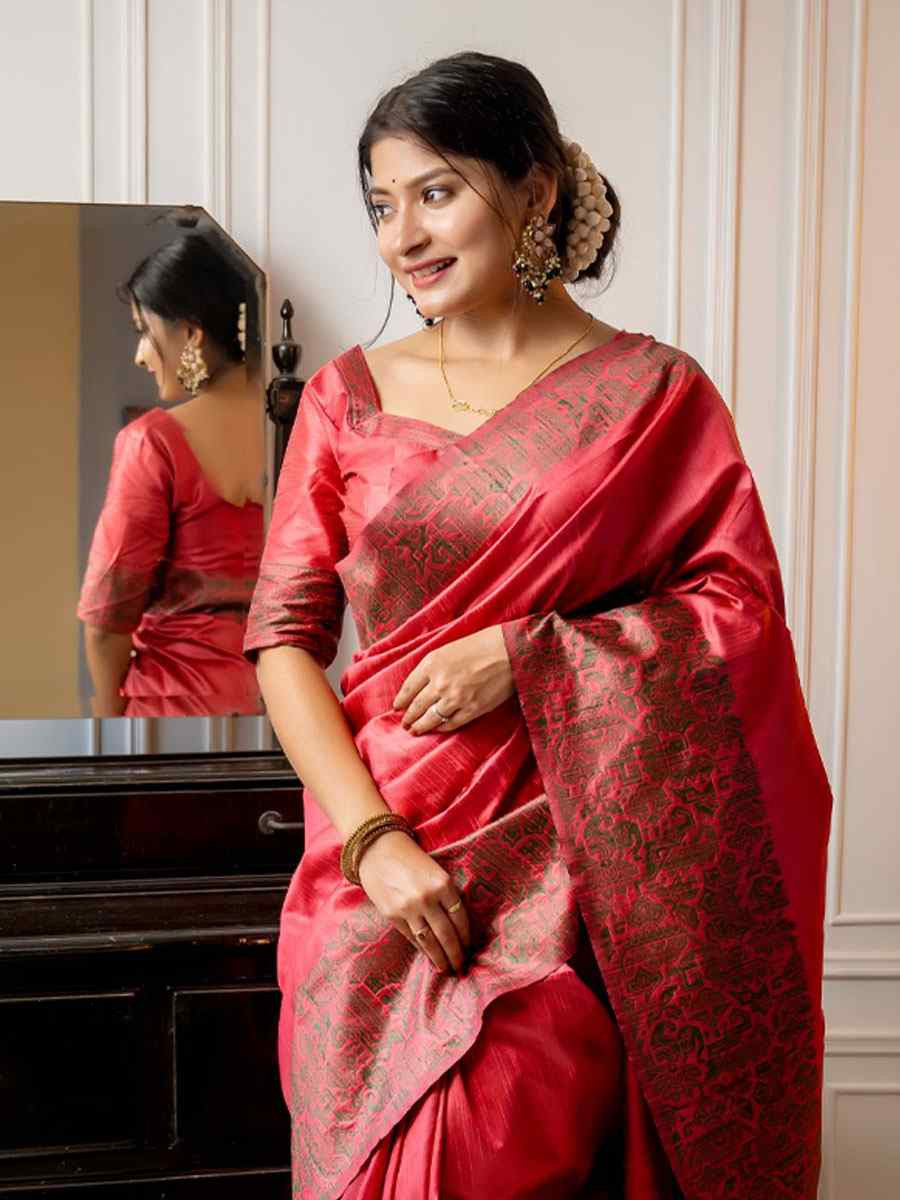 Pink Handloom Raw Silk Handwoven Casual Reception Festival Wedding Fancy Classic Style Sarees