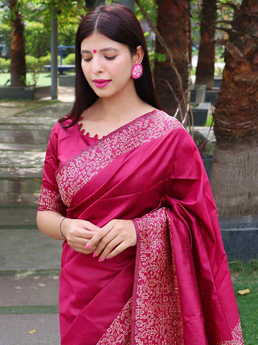 Pink Handloom Raw Silk Handwoven Wedding Festival Heavy Border Saree